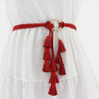 Ceinture Daim Femme À Nouer Pompons Camel | Vezalya