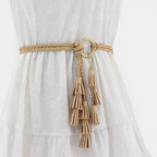 Ceinture Daim Femme À Nouer Pompons Camel | Vezalya