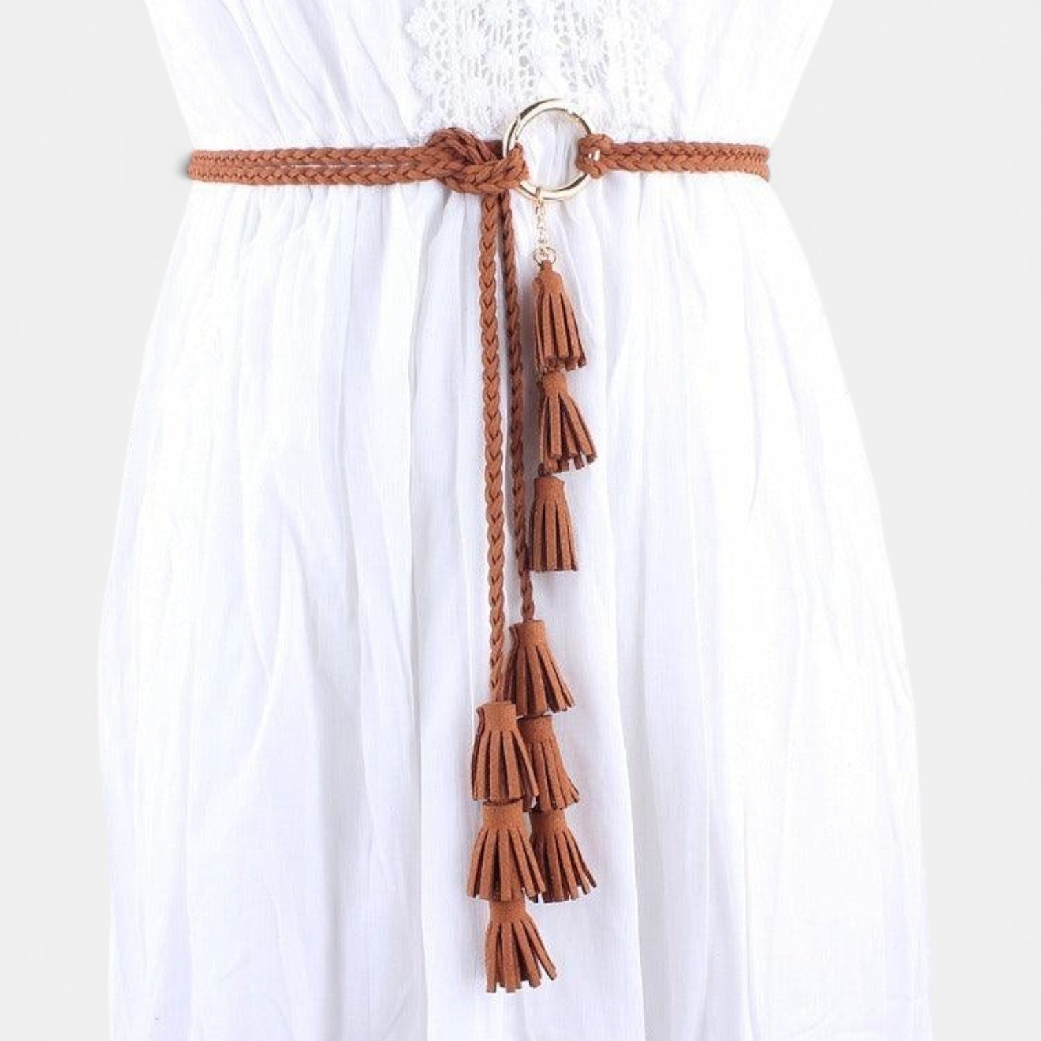 Ceinture Daim Femme À Nouer Pompons Camel | Vezalya