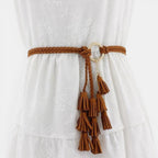 Ceinture Daim Femme À Nouer Pompons Camel | Vezalya