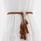 Ceinture Daim Femme À Nouer Pompons Camel | Vezalya
