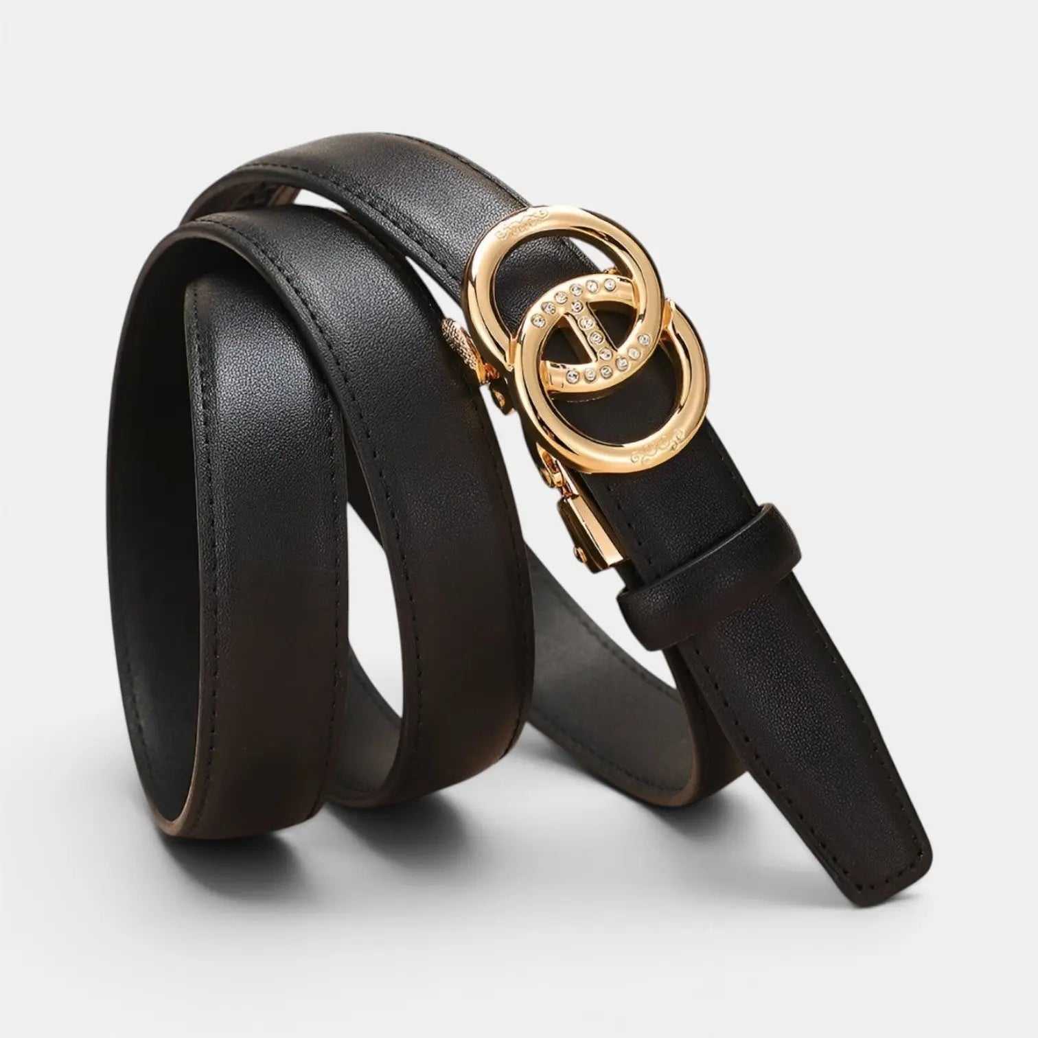 Ceinture Fine Cuir Lisse Femme Boucle Automatique Dorée | Aurvex La Maison de la Ceinture