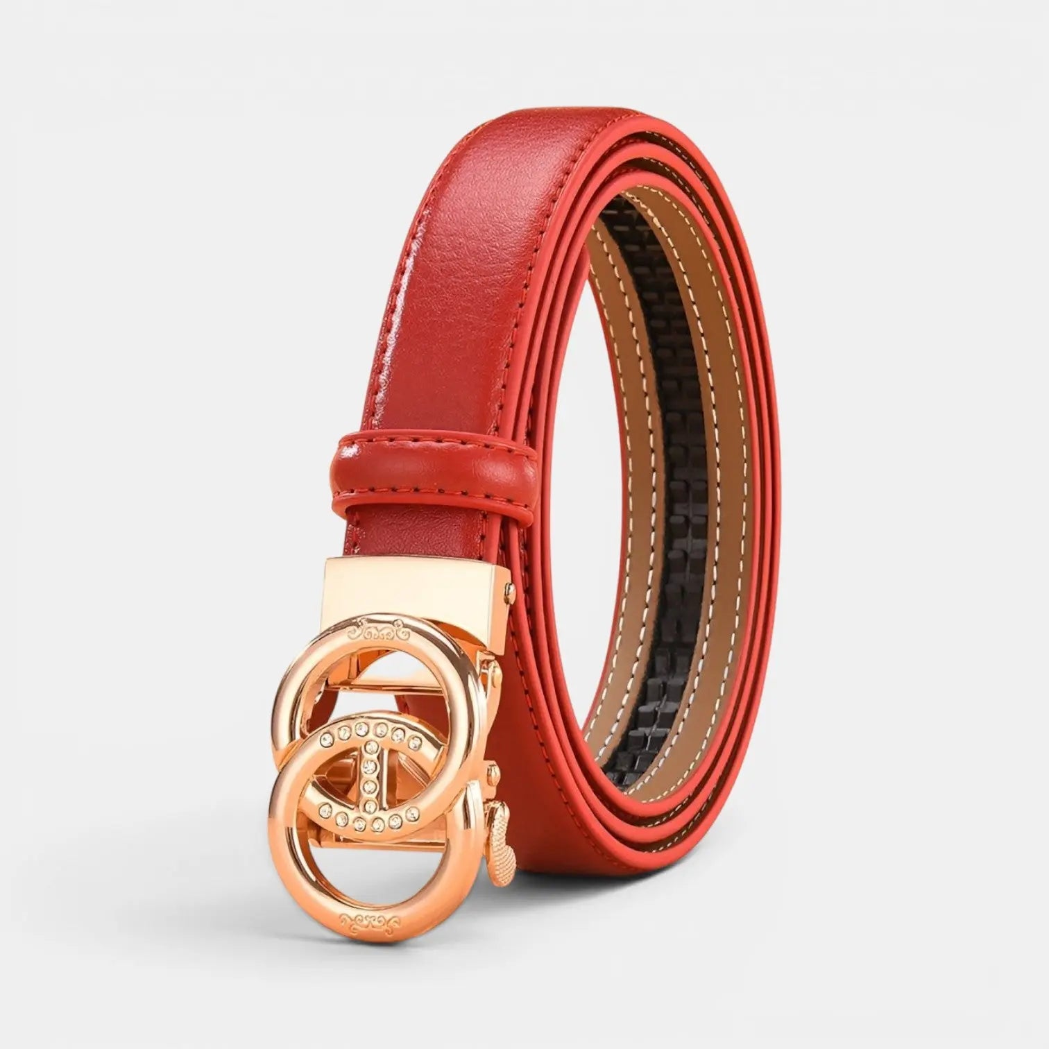Ceinture Fine Cuir Lisse Femme Boucle Automatique Dorée | Aurvex La Maison de la Ceinture