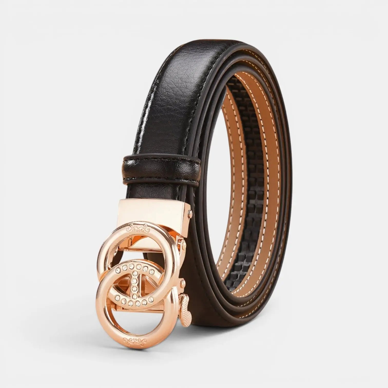 Ceinture Fine Cuir Lisse Femme Boucle Automatique Dorée | Aurvex La Maison de la Ceinture
