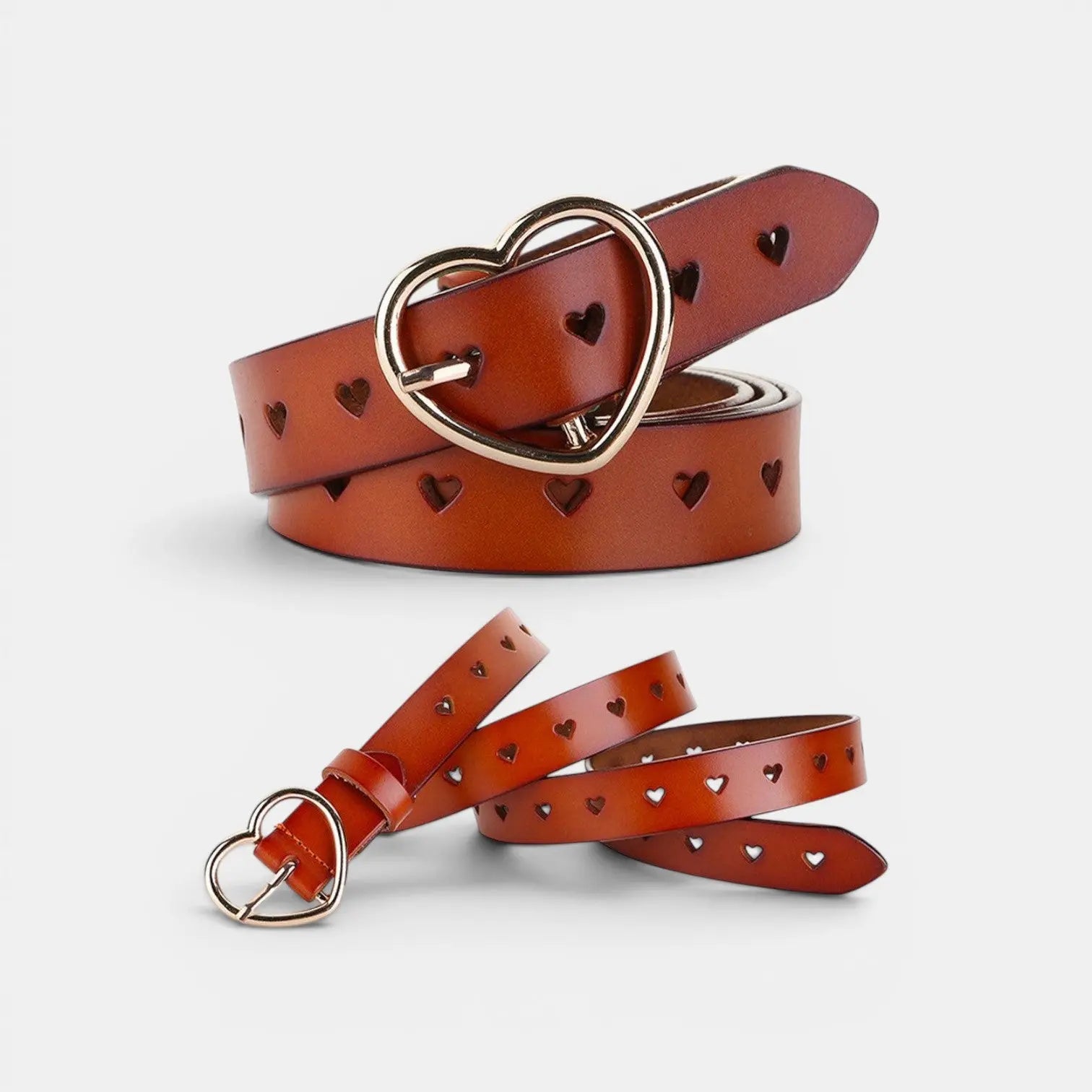 Ceinture Fine Cuir Ajouré Femme Boucle Cœur Dorée | Cordvex La Maison de la Ceinture