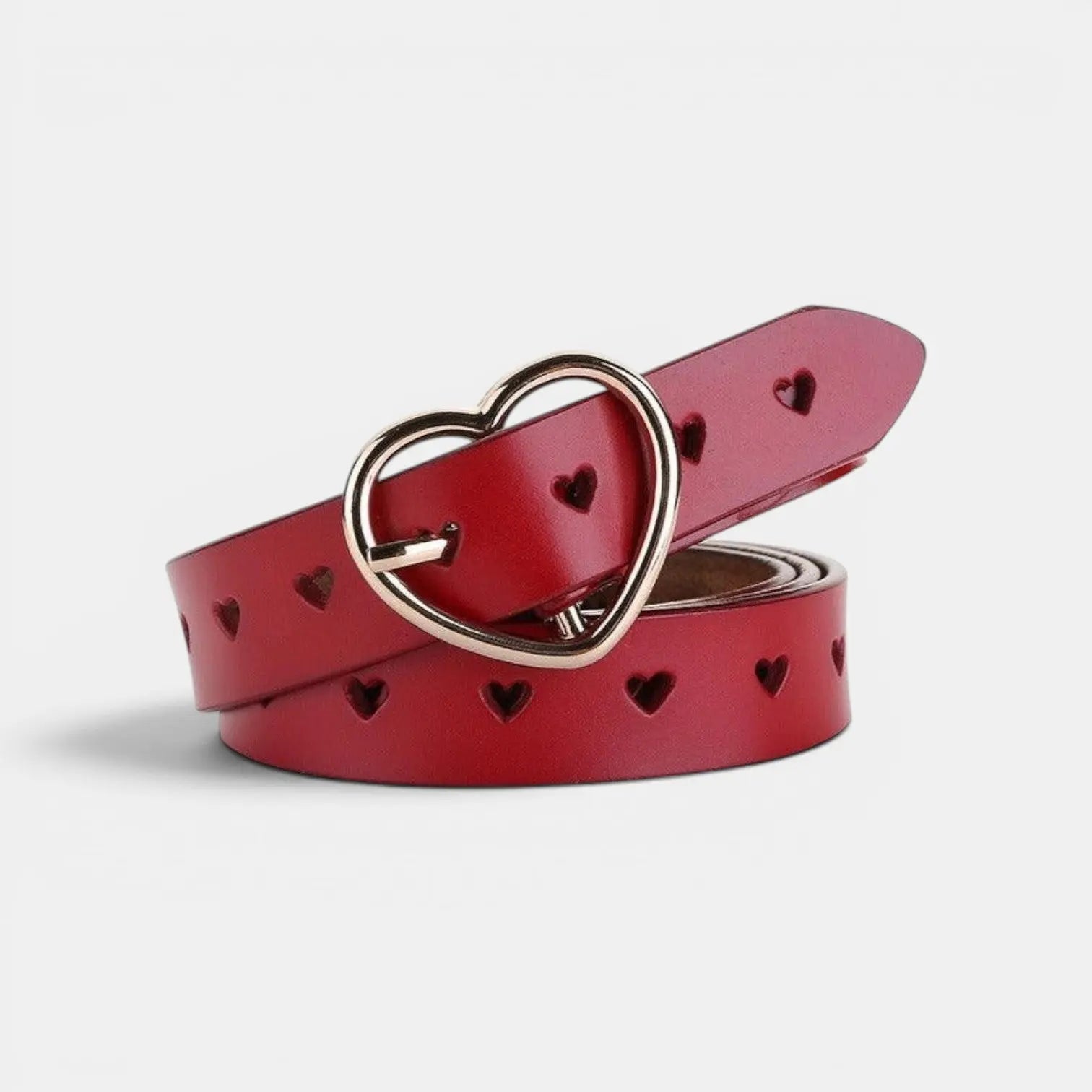 Ceinture Fine Cuir Ajouré Femme Boucle Cœur Dorée | Cordvex La Maison de la Ceinture