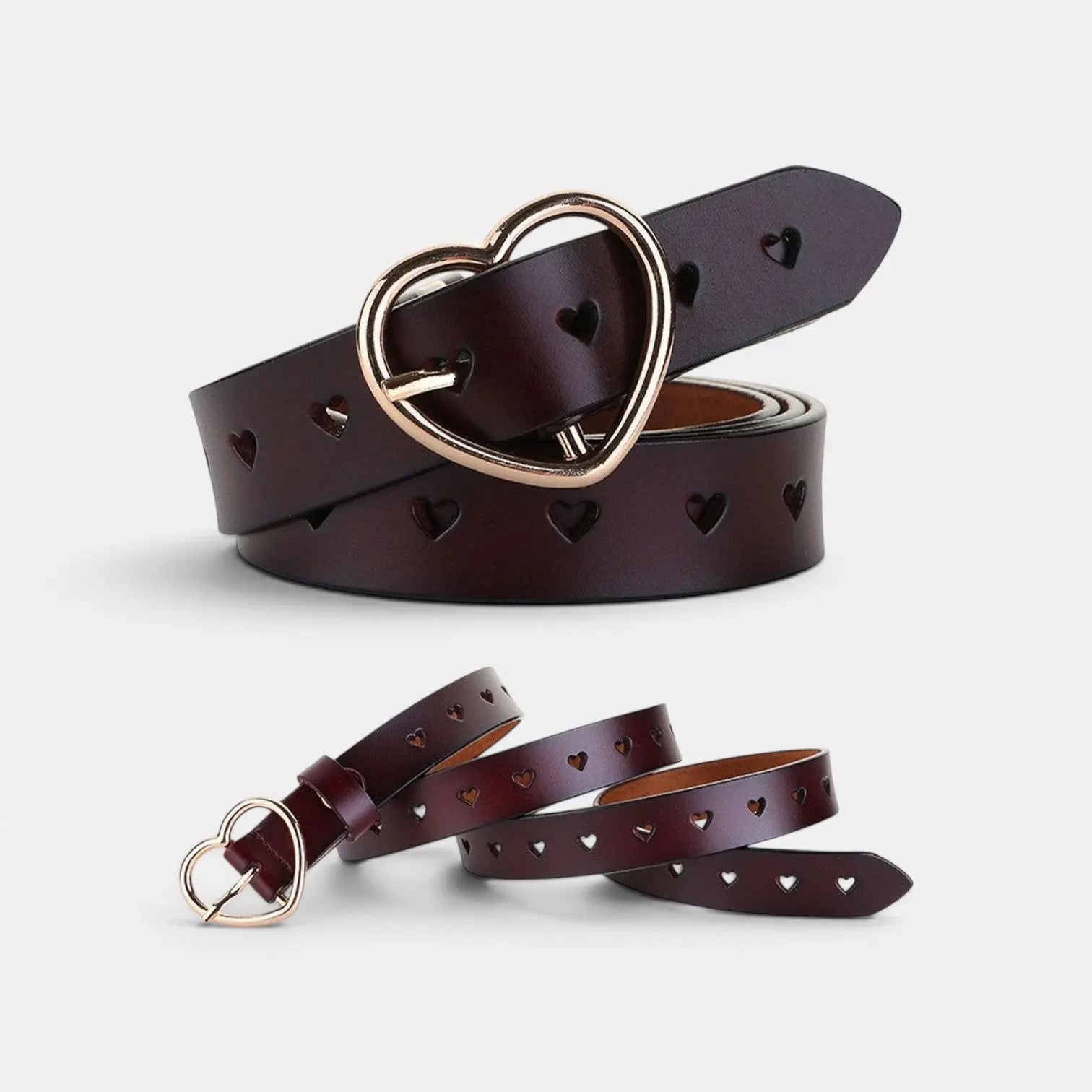 Ceinture Fine Cuir Ajouré Femme Boucle Cœur Dorée | Cordvex La Maison de la Ceinture