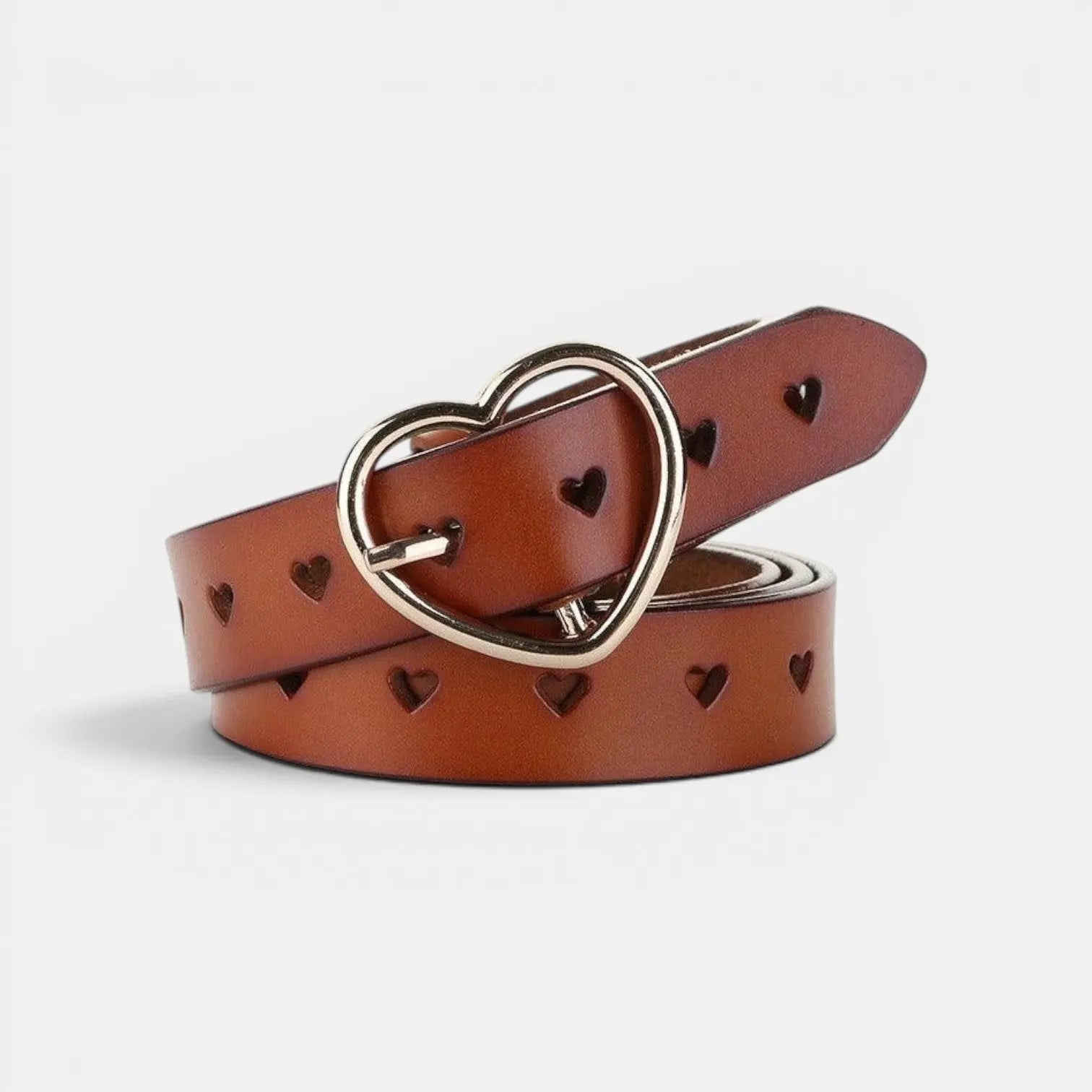 Ceinture Fine Cuir Ajouré Femme Boucle Cœur Dorée | Cordvex La Maison de la Ceinture