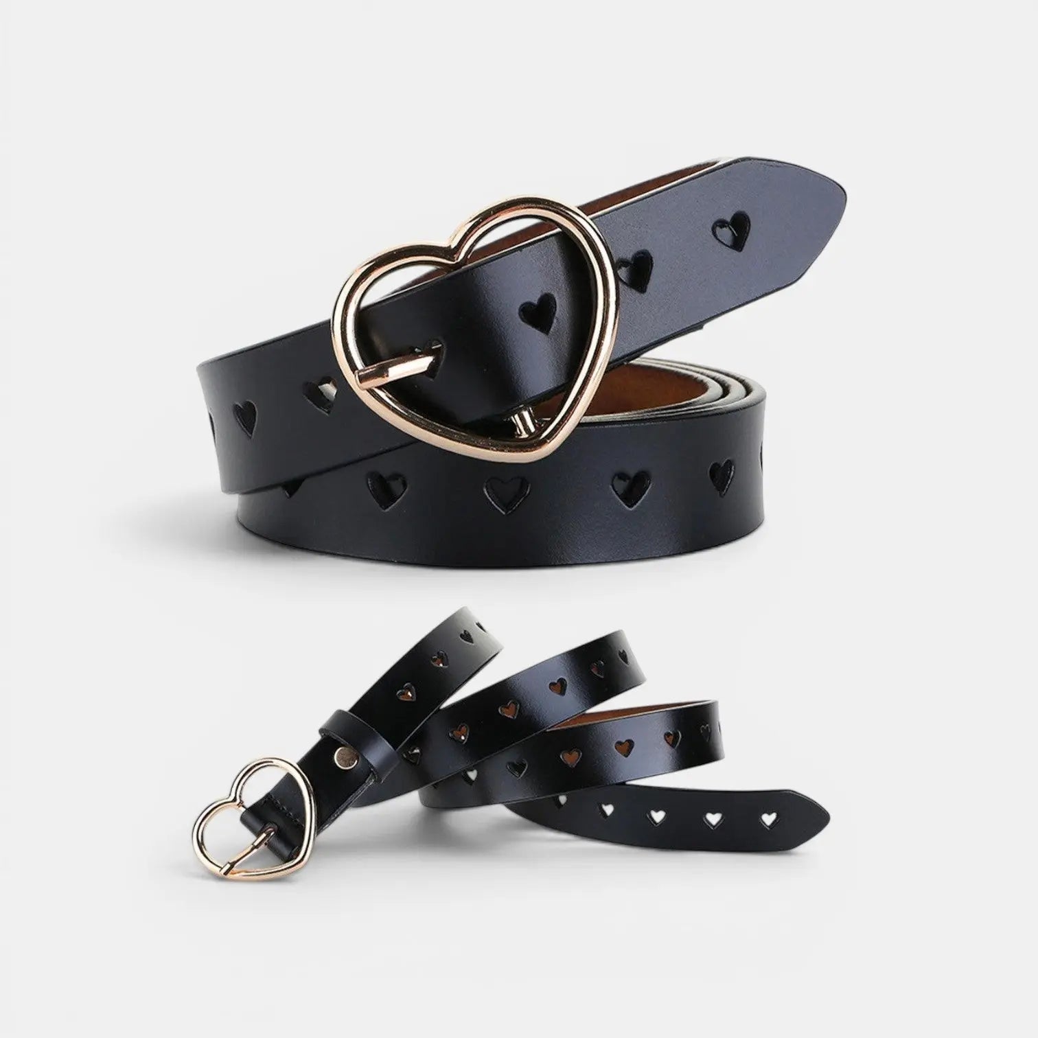Ceinture Fine Cuir Ajouré Femme Boucle Cœur Dorée | Cordvex La Maison de la Ceinture