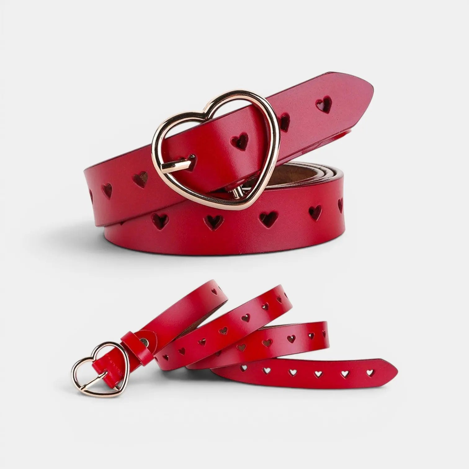 Ceinture Fine Cuir Ajouré Femme Boucle Cœur Dorée | Cordvex La Maison de la Ceinture