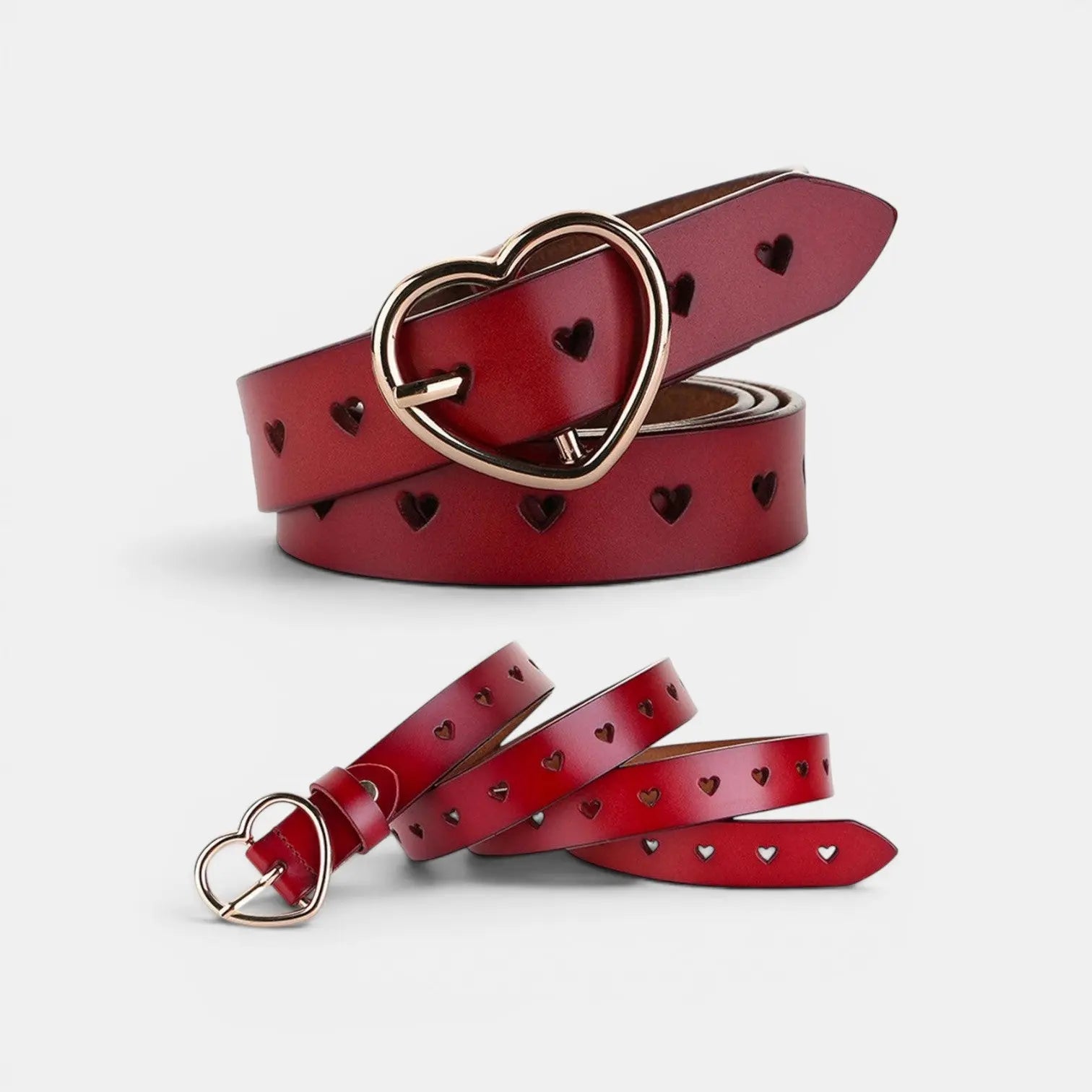 Ceinture Fine Cuir Ajouré Femme Boucle Cœur Dorée | Cordvex La Maison de la Ceinture