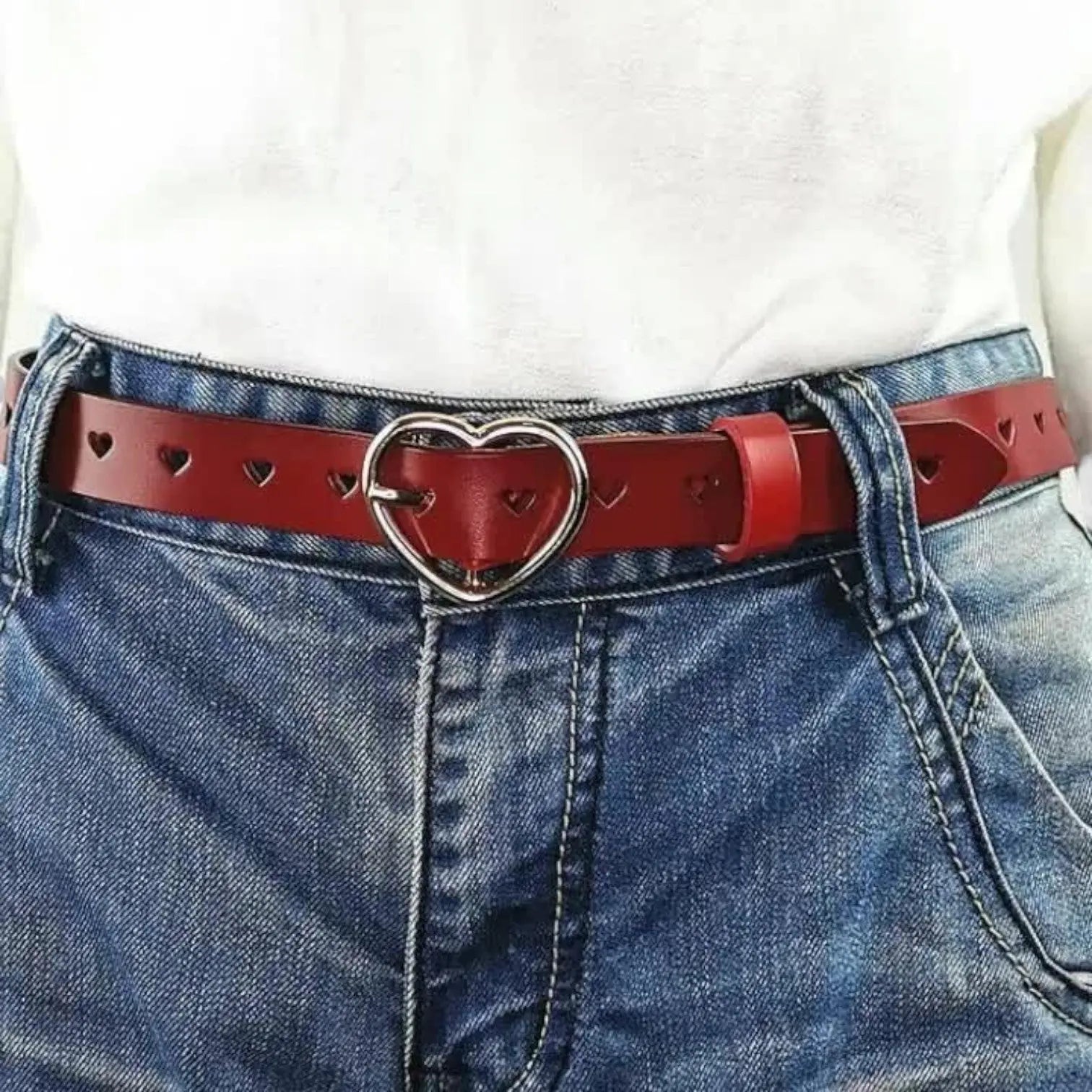 Ceinture Fine Cuir Ajouré Femme Boucle Cœur Dorée | Cordvex La Maison de la Ceinture