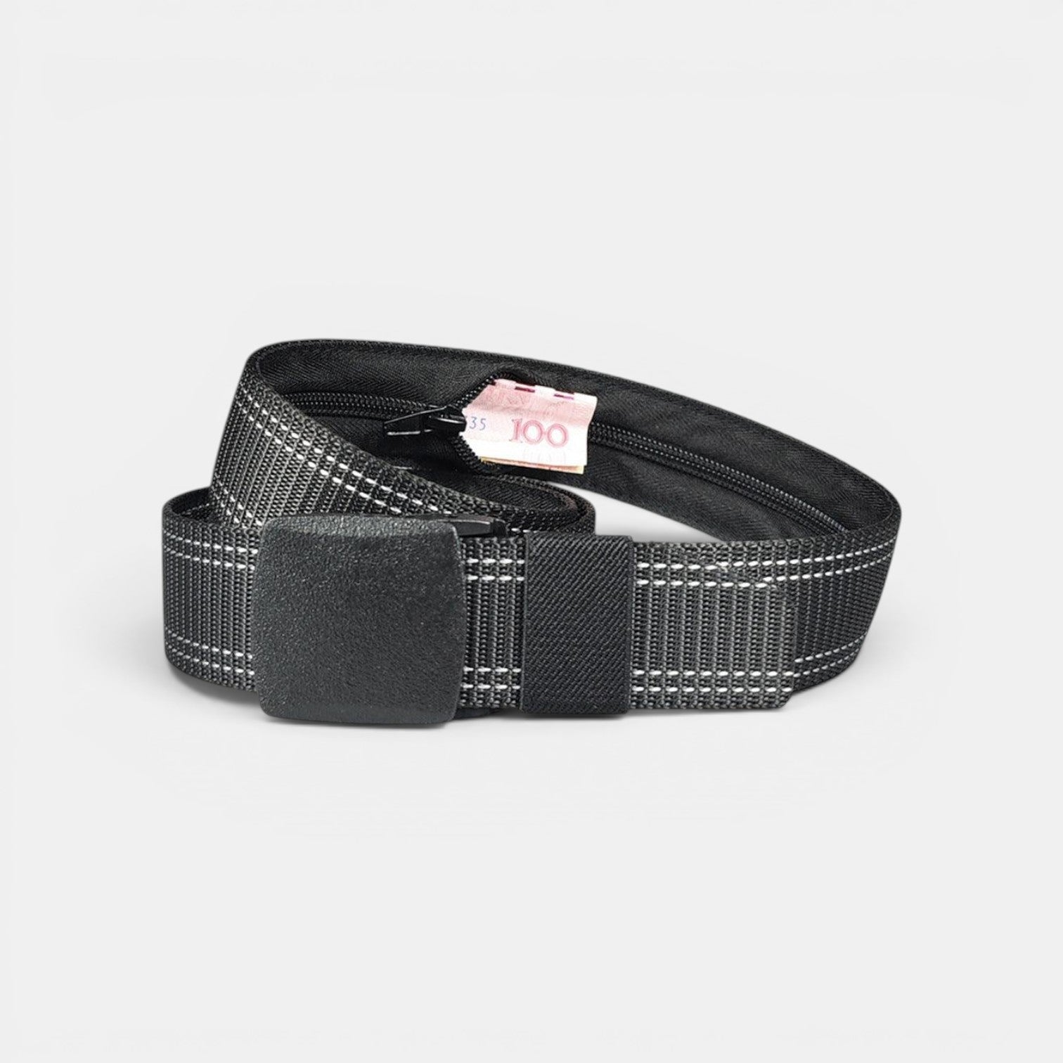 Ceinture Nylon Homme Cache-Billets Boucle Automatique Noire | Vorlek