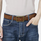 Ceinture Cuir Pleine Fleur Homme Casual Vintage Boucle Laiton | Halvex La Maison de la Ceinture