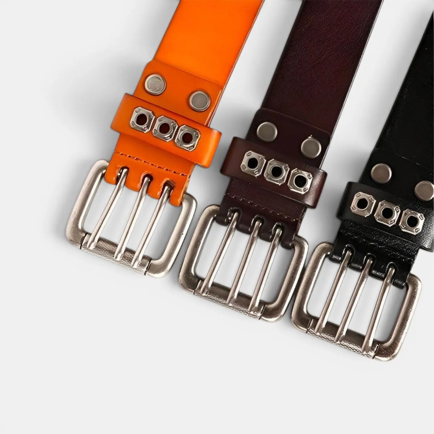 Ceinture Cloutée Cuir Rivets Boucle Triple Ardillon Mixte | Rivex La Maison de la Ceinture