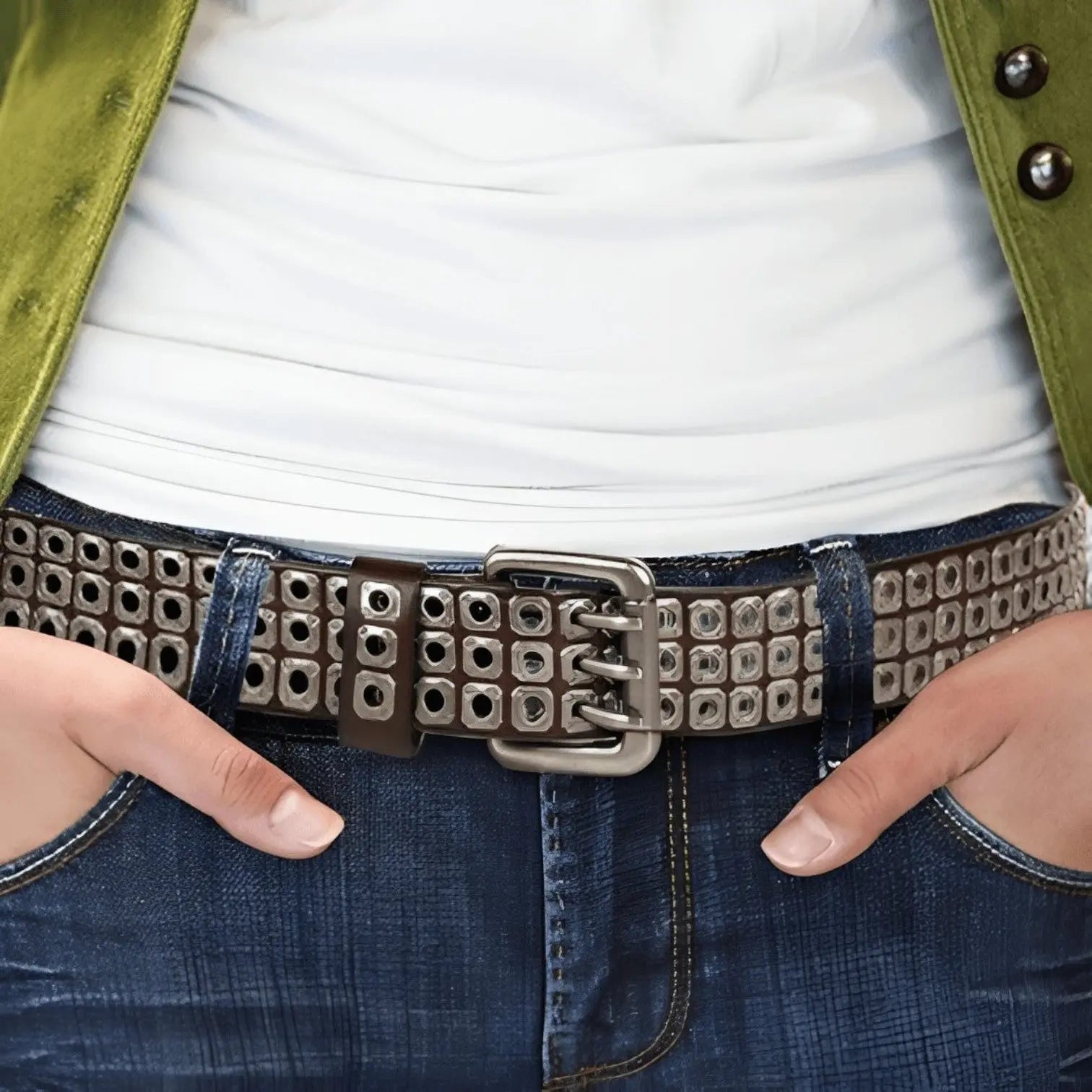 Ceinture Cloutée Cuir Rivets Boucle Triple Ardillon Mixte | Rivex La Maison de la Ceinture