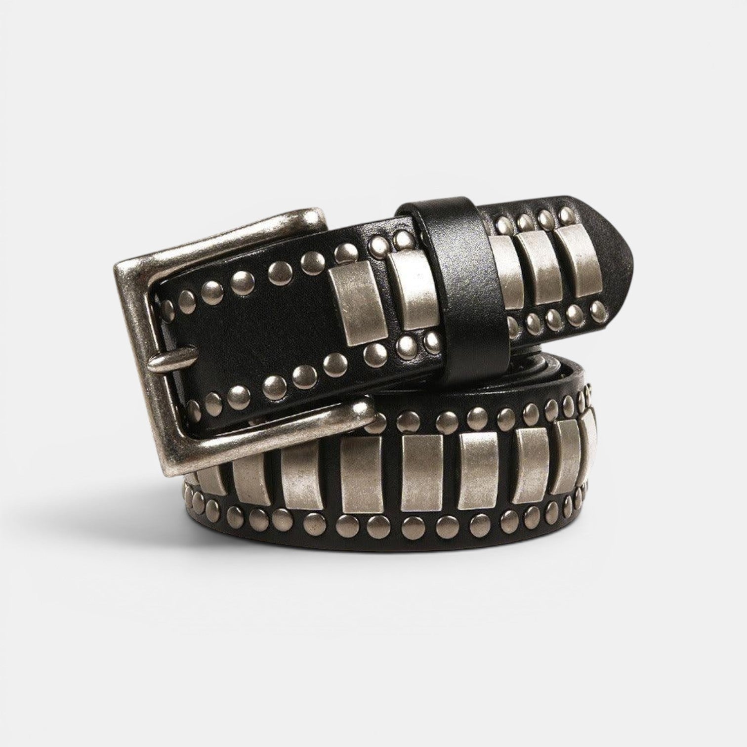 Ceinture Cuir Cloutée Boucle Ardillon Homme Noire | Vorkane