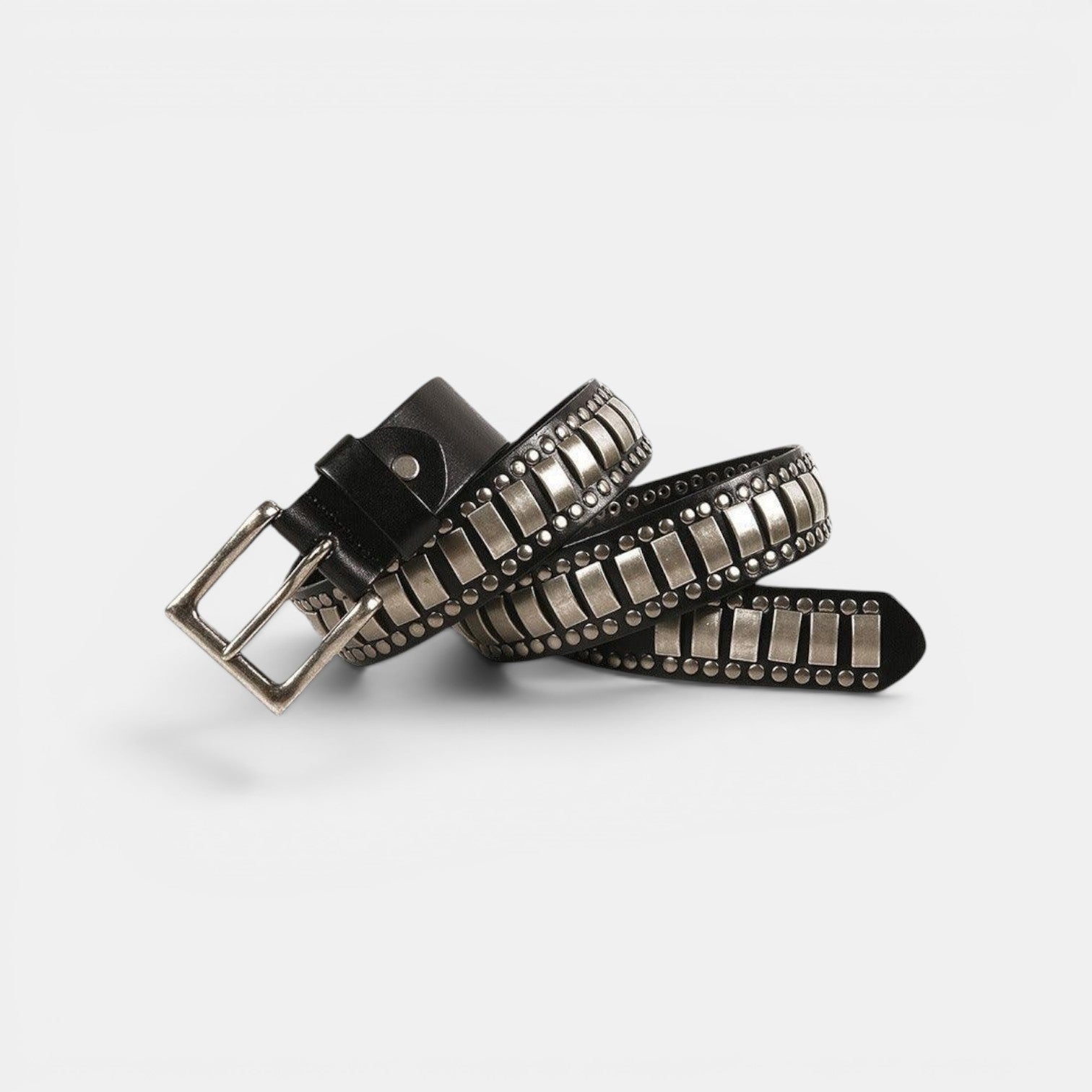 Ceinture Cuir Cloutée Boucle Ardillon Homme Noire | Vorkane