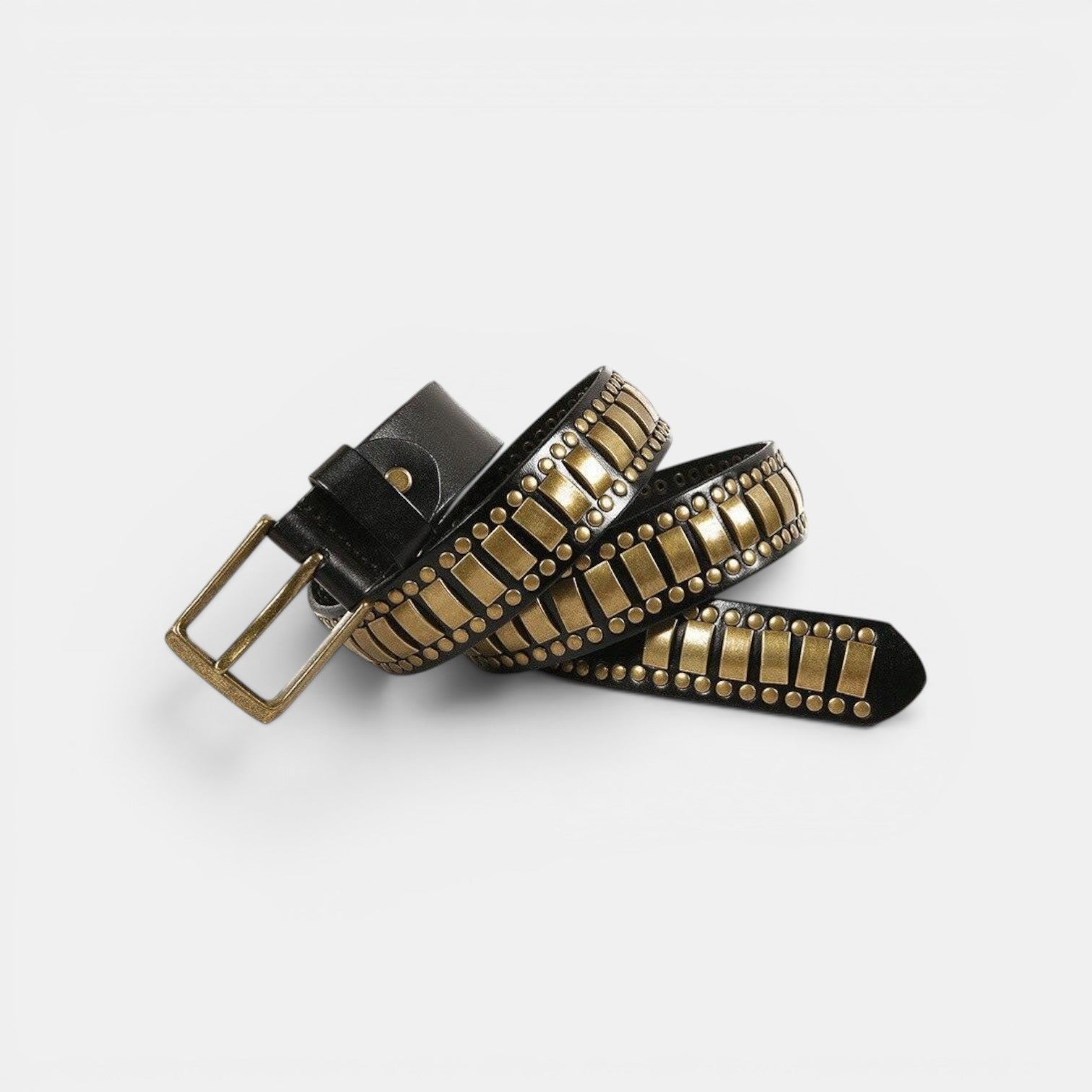 Ceinture Cuir Cloutée Boucle Ardillon Homme Noire | Vorkane