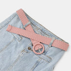 Ceinture Simili Cuir Femme Tressée Boucle Ronde Bleue | Vaslen