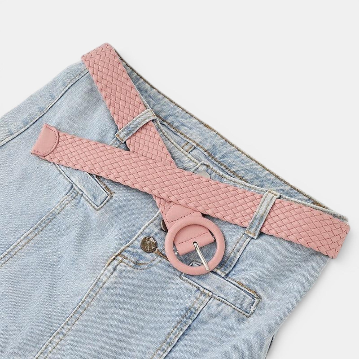 Ceinture Simili Cuir Femme Tressée Boucle Ronde Bleue | Vaslen