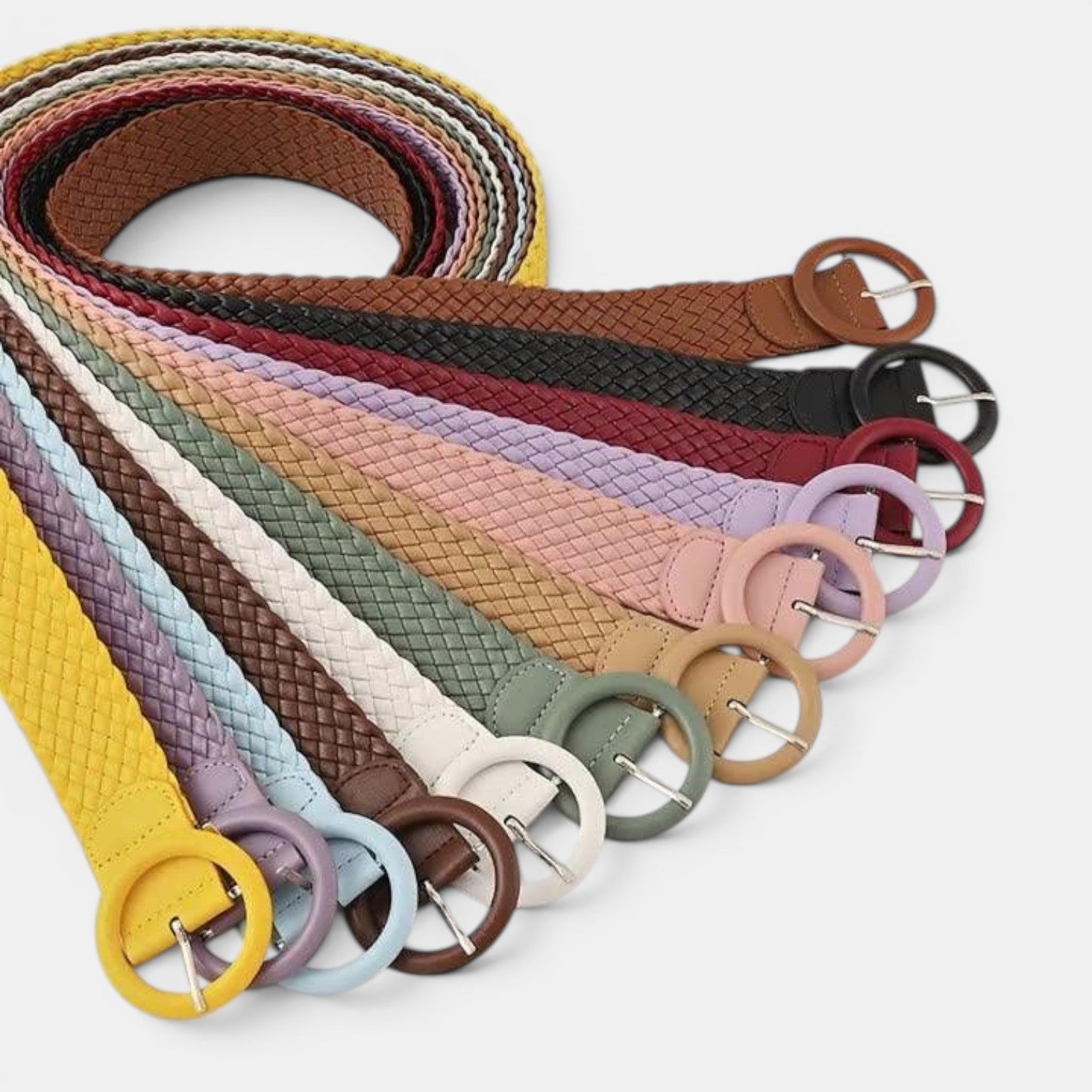 Ceinture Simili Cuir Femme Tressée Boucle Ronde Bleue | Vaslen