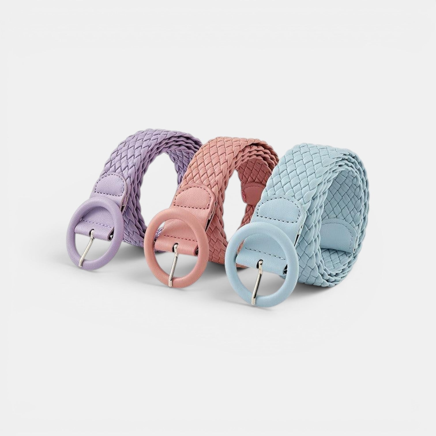 Ceinture Simili Cuir Femme Tressée Boucle Ronde Bleue | Vaslen