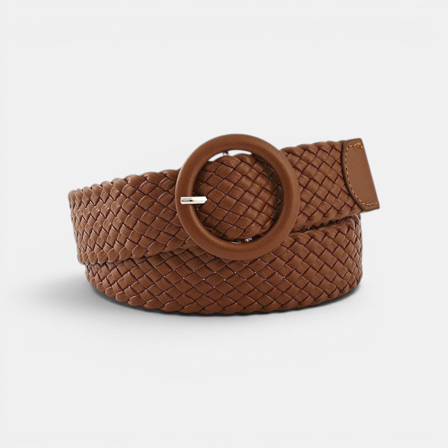 Ceinture Simili Cuir Femme Tressée Boucle Ronde Bleue | Vaslen