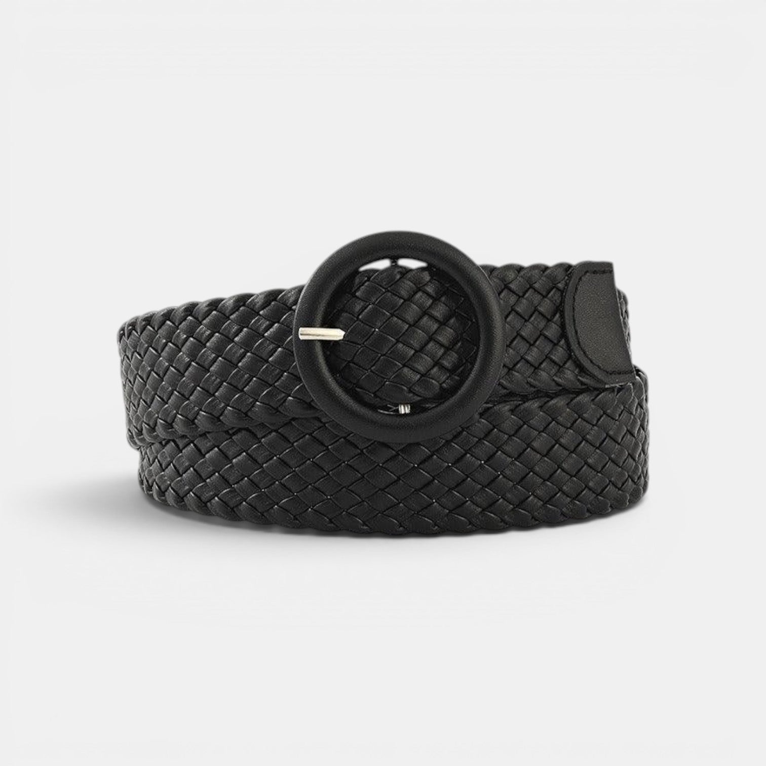 Ceinture Simili Cuir Femme Tressée Boucle Ronde Bleue | Vaslen