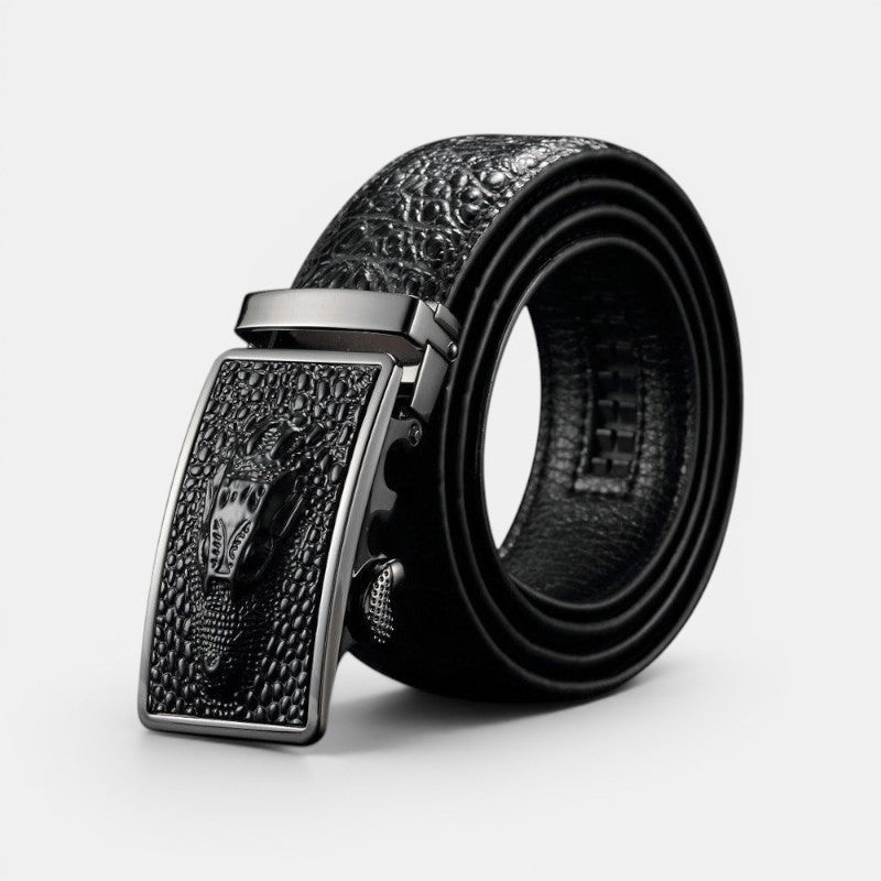 Ceinture Cuir Aspect Crocodile Boucle Automatique Homme | Kelvaz