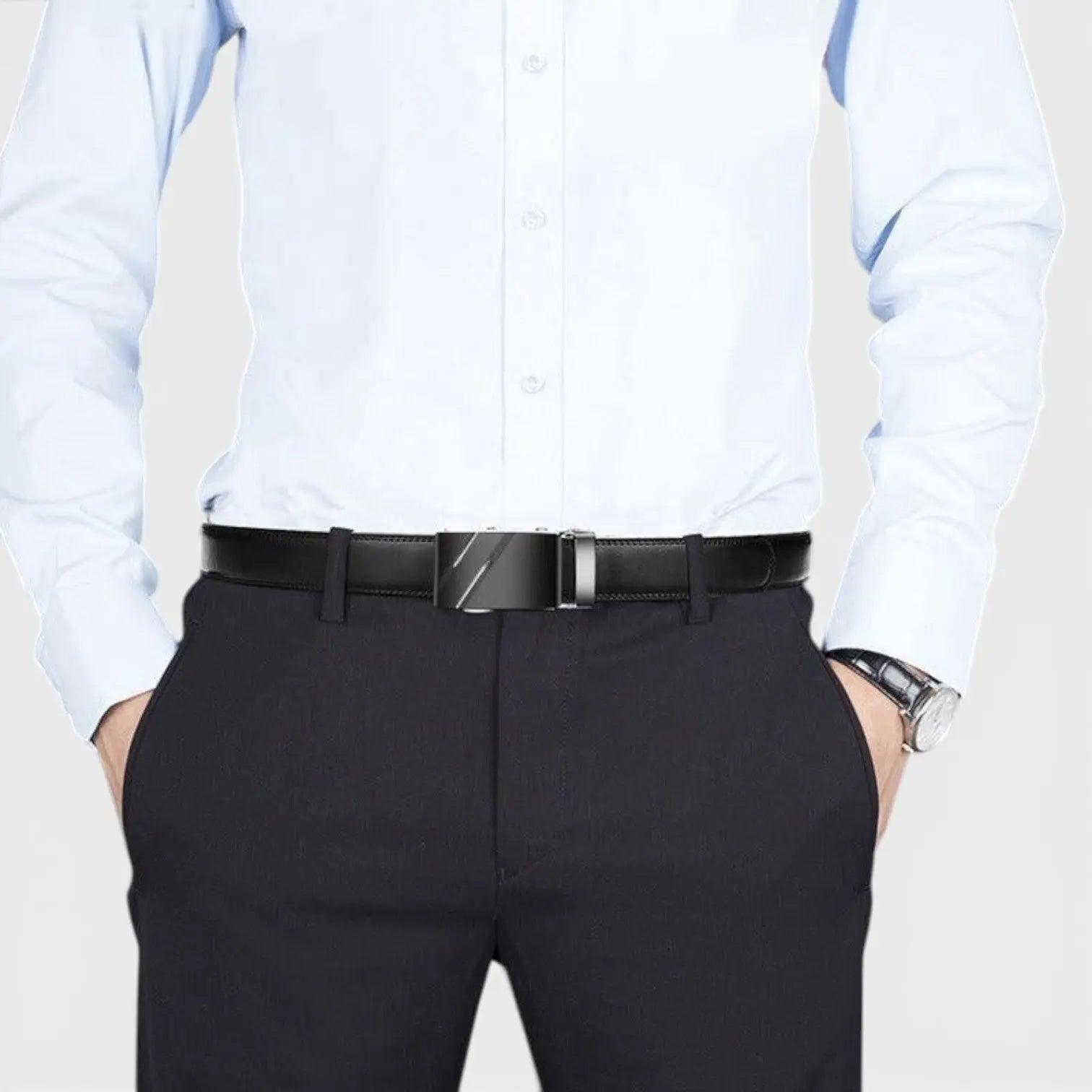 Ceinture Formelle Cuir Lisse Noire Boucle Automatique Homme | Kelvox La Maison de la Ceinture