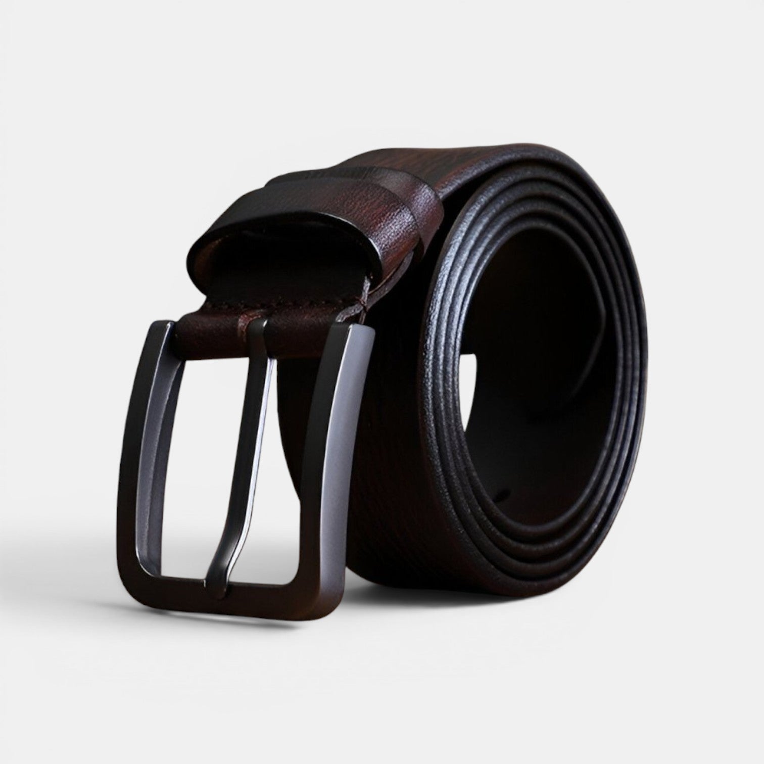 Ceinture Cuir Pleine Fleur Homme Boucle Noire Marron | Vaxdorn