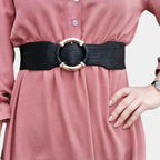 Ceinture Large Élastique Simili Femme Boucle Ronde Dorée | Olvari La Maison de la Ceinture