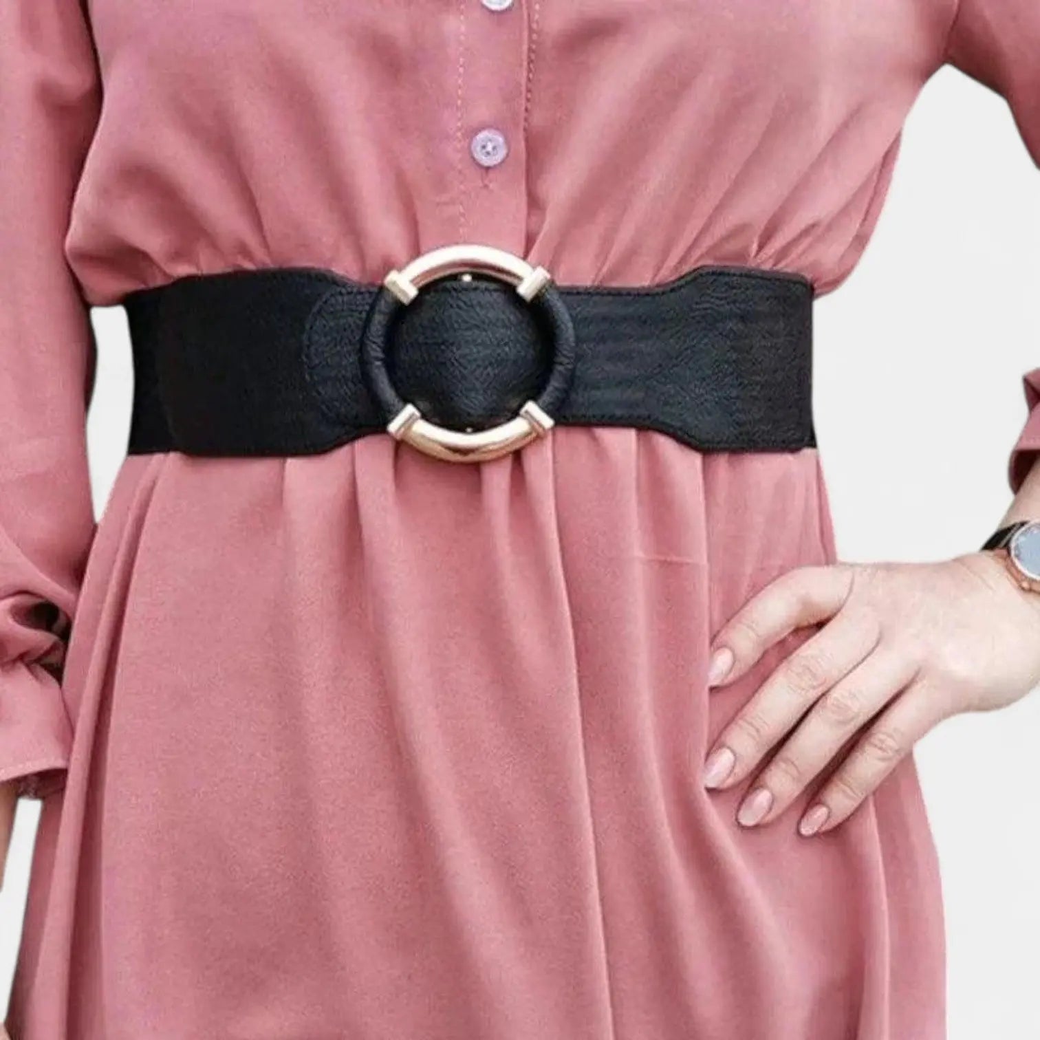 Ceinture Large Élastique Simili Femme Boucle Ronde Dorée | Olvari La Maison de la Ceinture