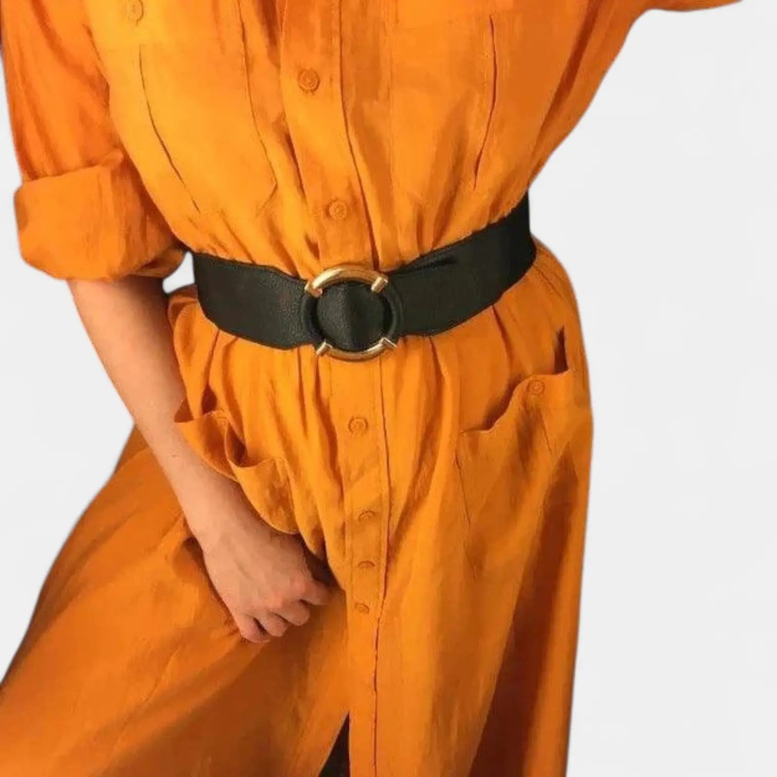 Ceinture Large Élastique Simili Femme Boucle Ronde Dorée | Olvari La Maison de la Ceinture