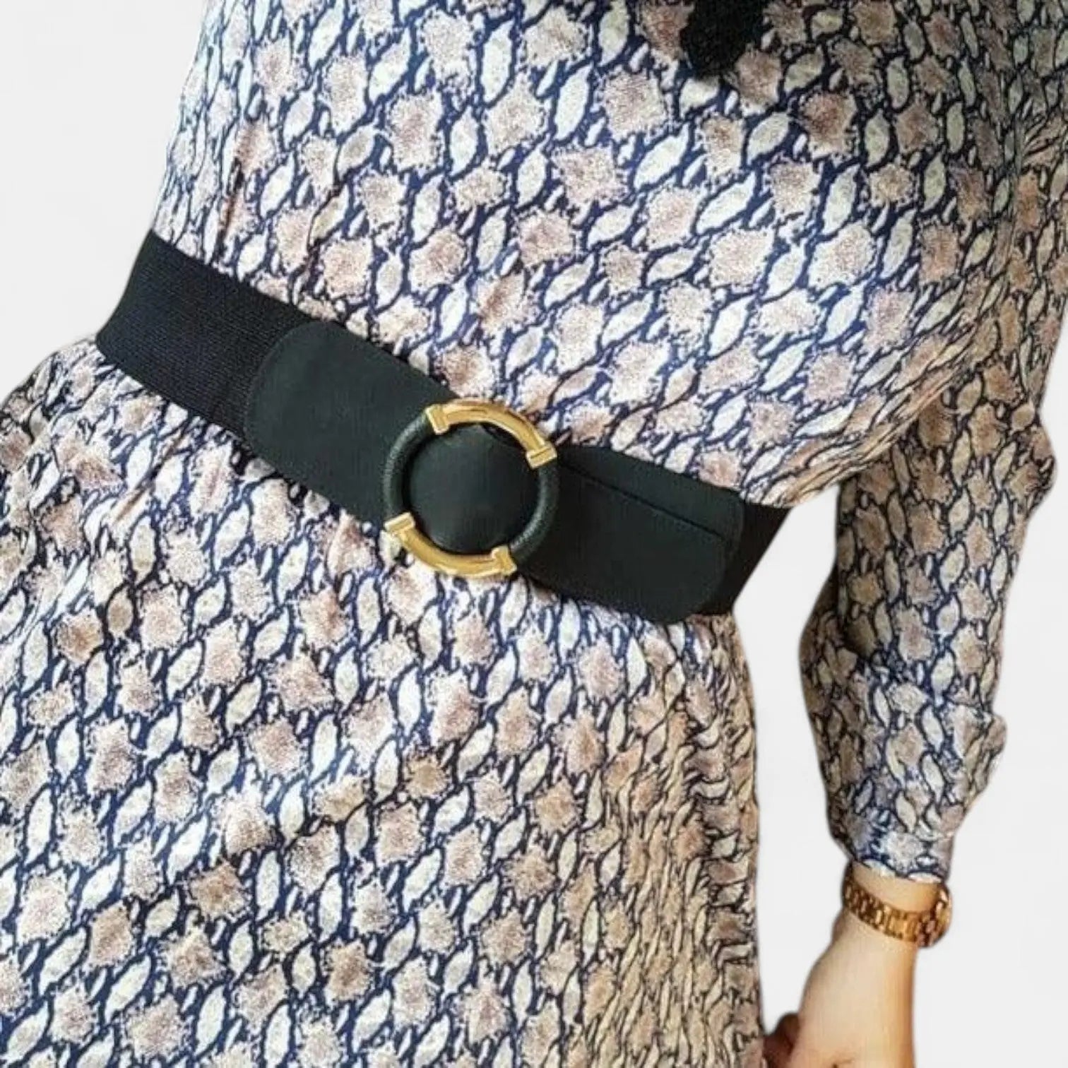 Ceinture Large Élastique Simili Femme Boucle Ronde Dorée | Olvari La Maison de la Ceinture