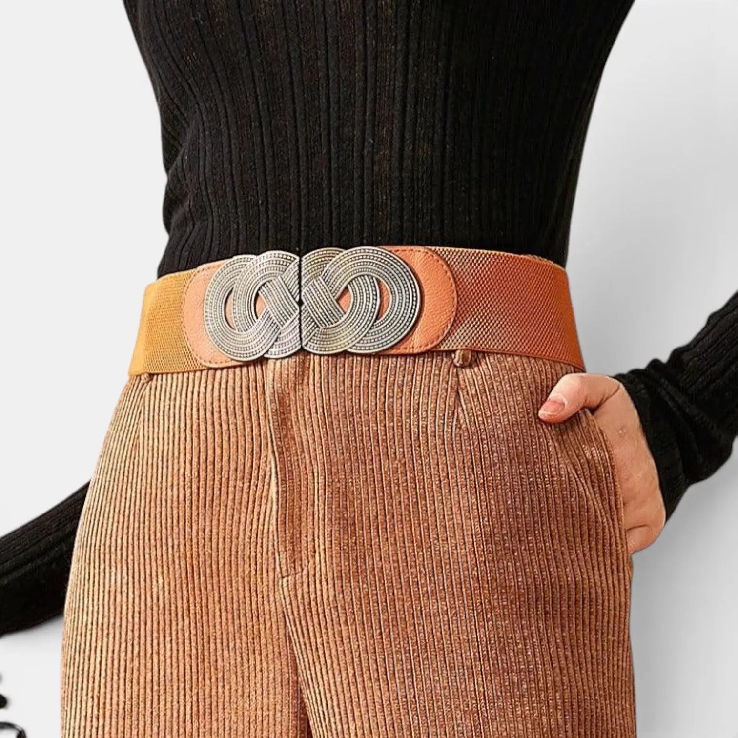 Ceinture Large Élastique Femme Boucle Ronde Dorée | Rovelx La Maison de la Ceinture