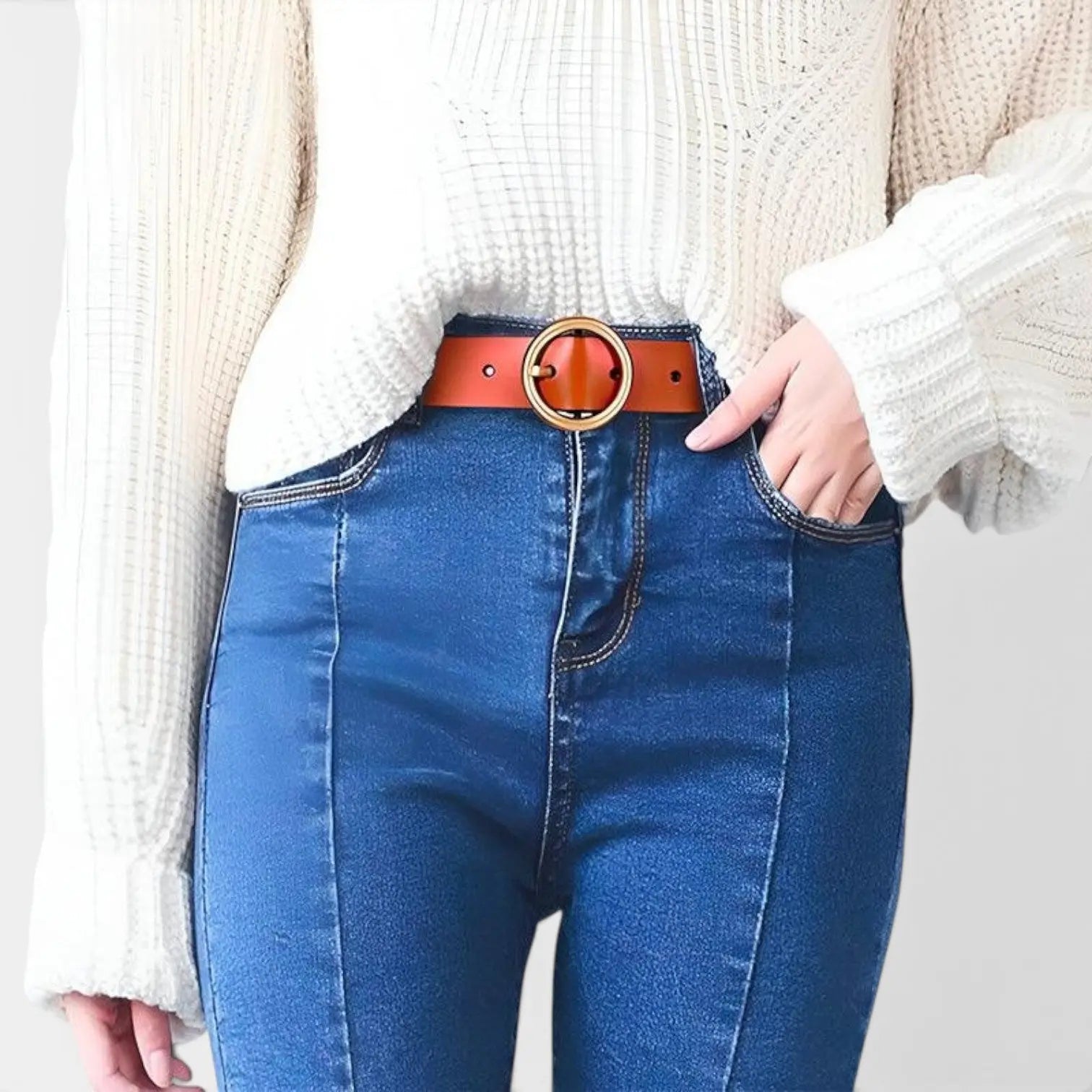 Ceinture Cuir Lisse Fine Boucle Ardillon Ronde Femme | Rondix La Maison de la Ceinture