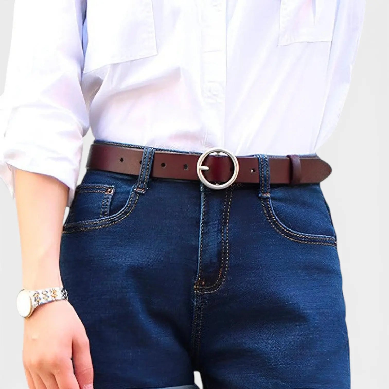 Ceinture Cuir Lisse Fine Boucle Ardillon Ronde Femme | Rondix La Maison de la Ceinture