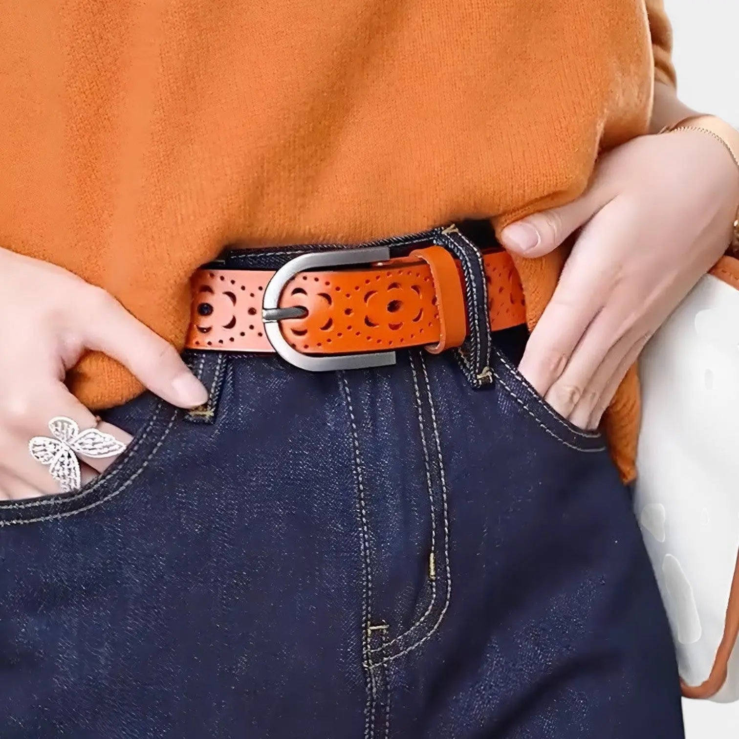 Ceinture Cuir Ajouré Femme Boucle Ardillon Argentée | Corvaj La Maison de la Ceinture