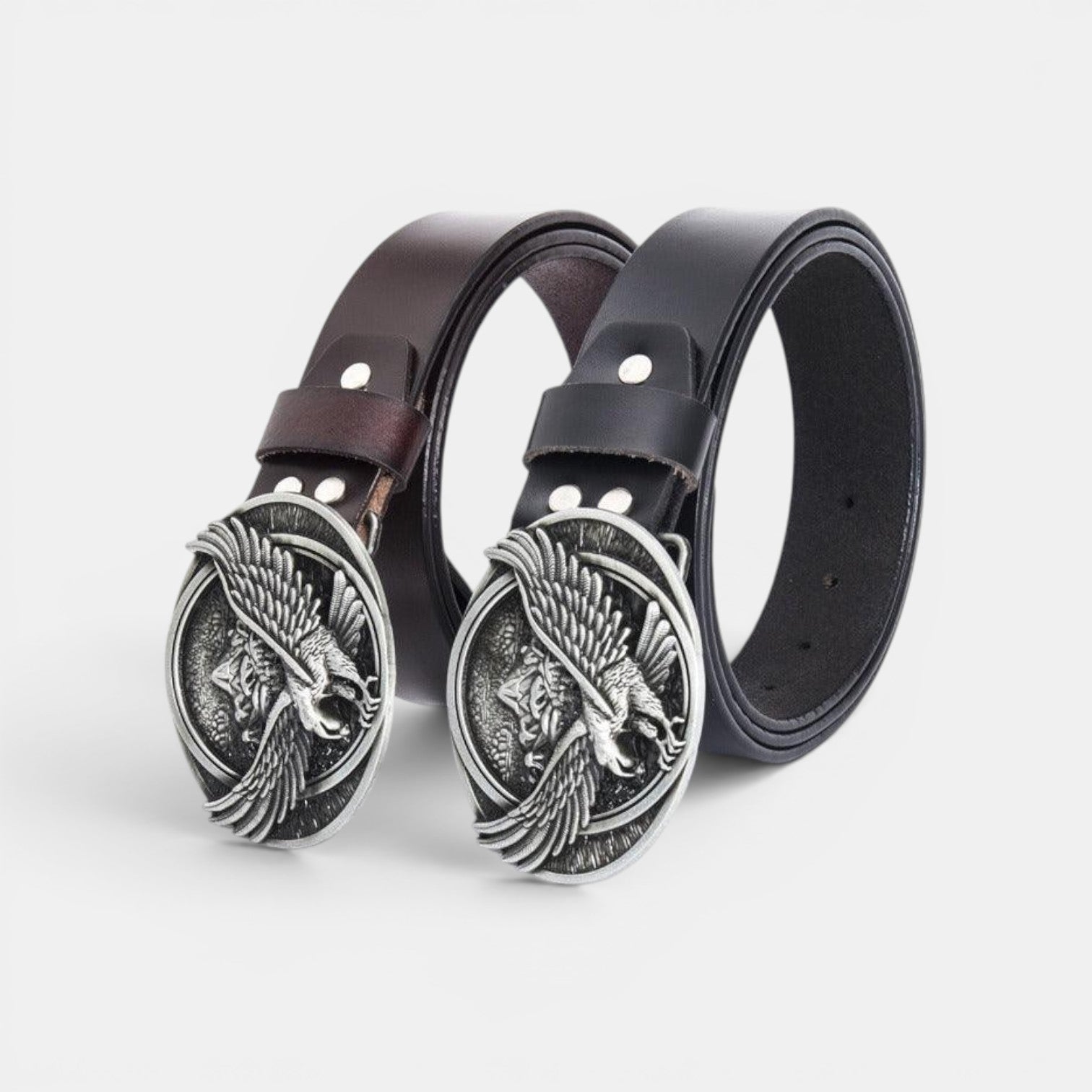 Ceinture Cuir Homme Boucle Western Aigle Café | Kravon