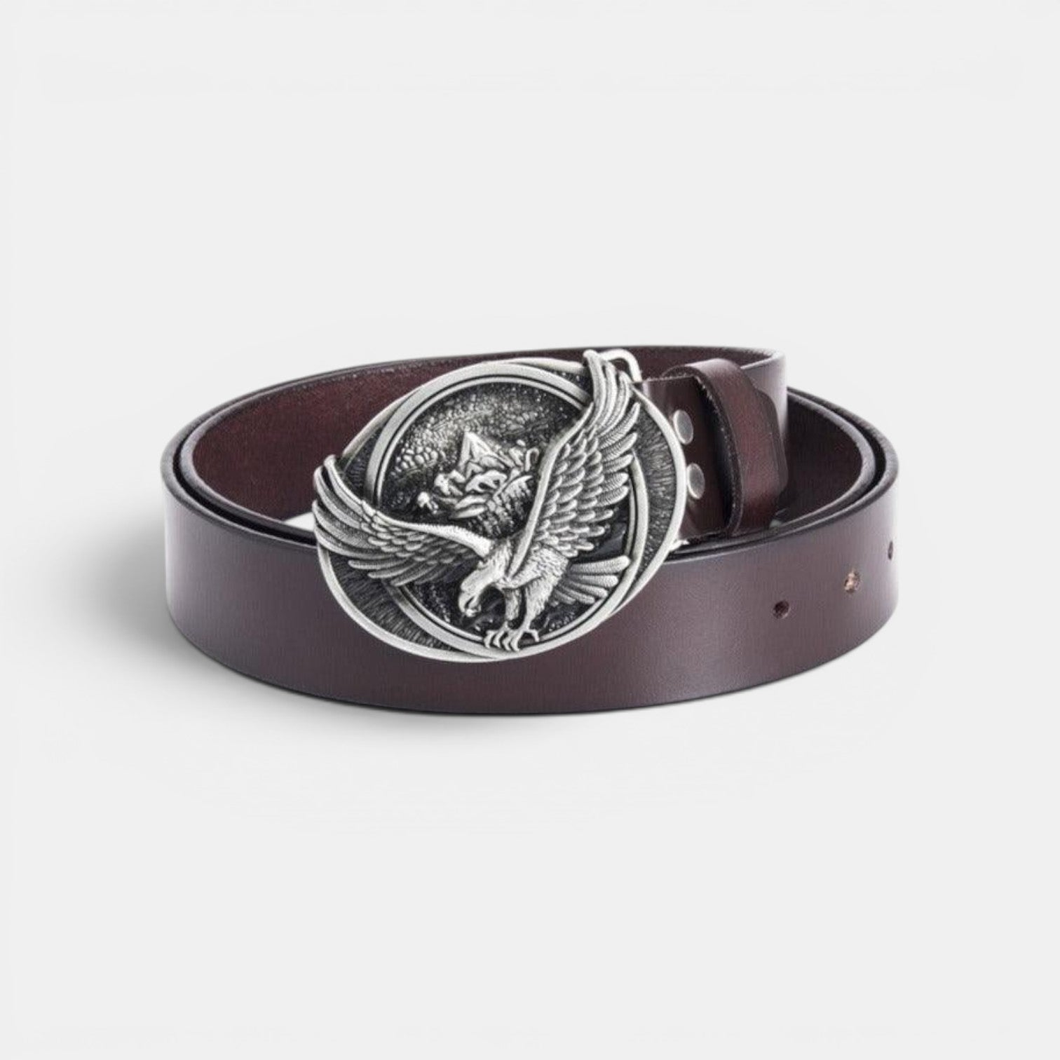 Ceinture Cuir Homme Boucle Western Aigle Café | Kravon
