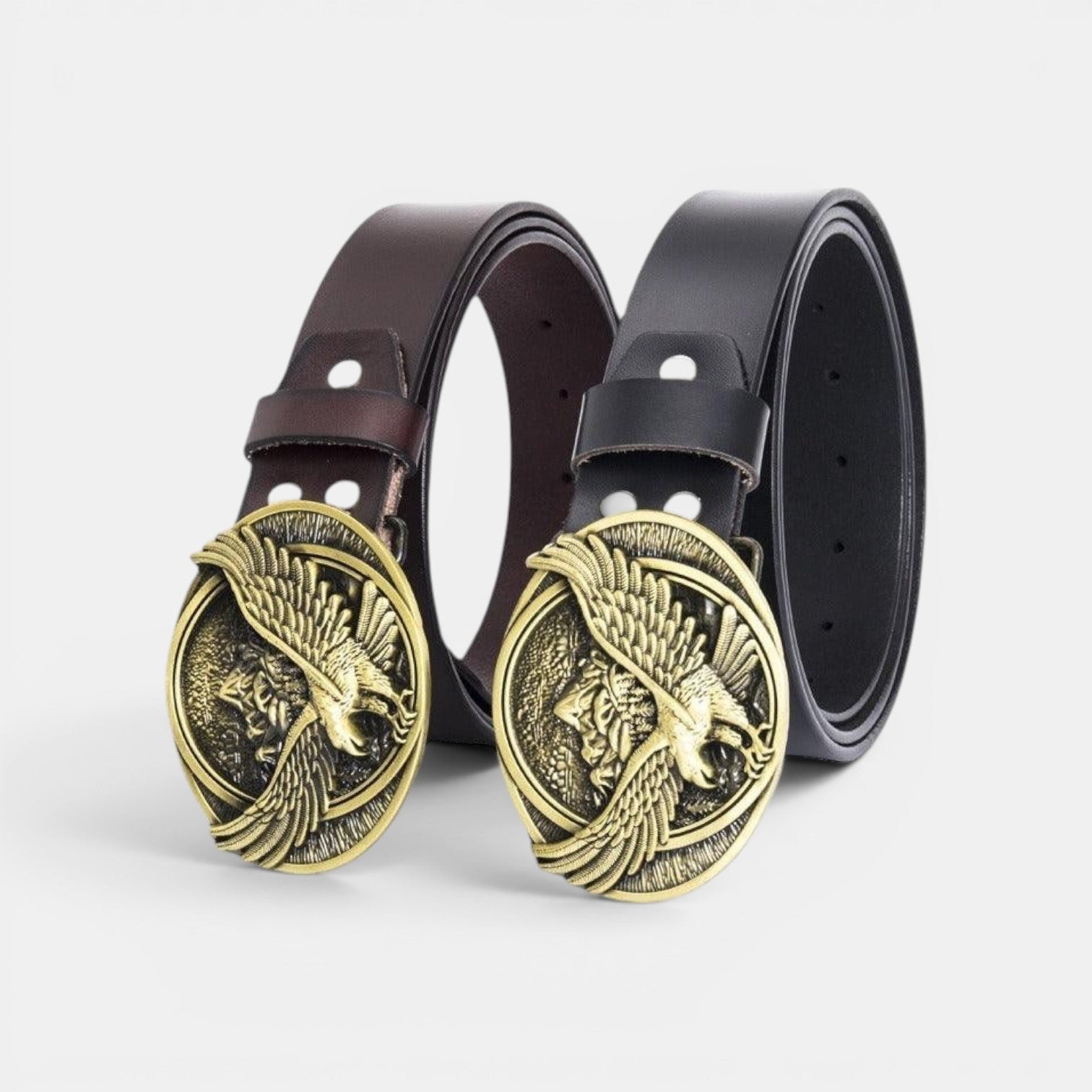 Ceinture Cuir Homme Boucle Western Aigle Café | Kravon