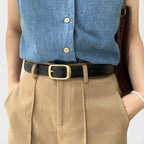 Ceinture Fine Cuir Lisse Boucle Arrondie Dorée Femme | Talvex La Maison de la Ceinture