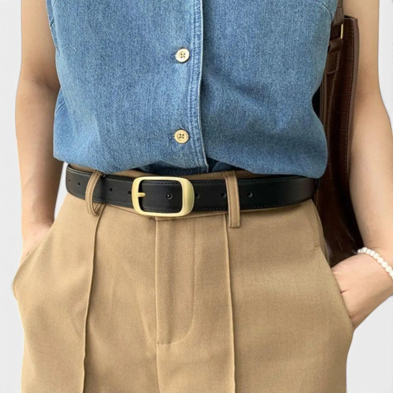 Ceinture Fine Cuir Lisse Boucle Arrondie Dorée Femme | Talvex La Maison de la Ceinture