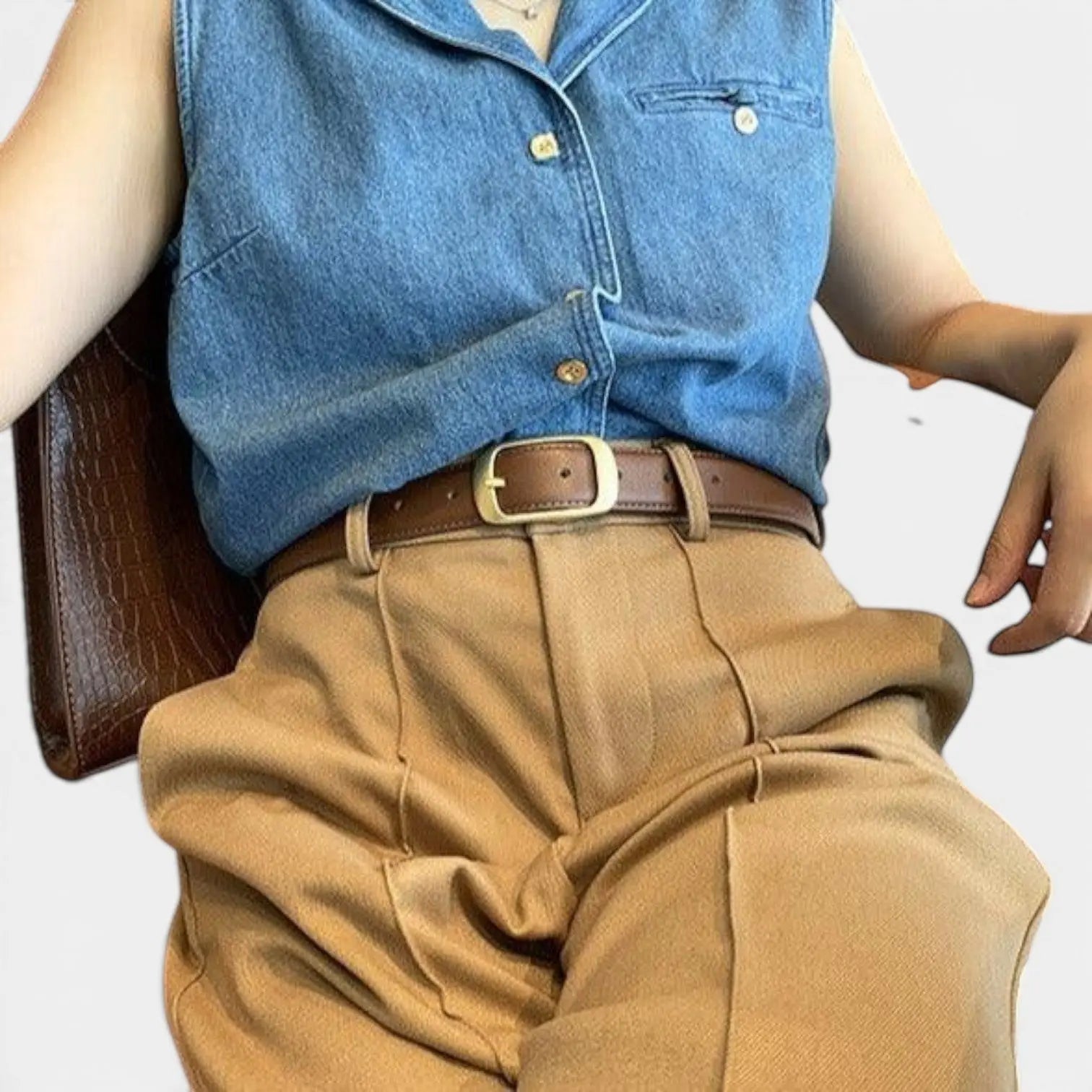 Ceinture Fine Cuir Lisse Boucle Arrondie Dorée Femme | Talvex La Maison de la Ceinture