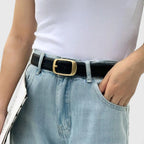 Ceinture Fine Cuir Lisse Boucle Arrondie Dorée Femme | Talvex La Maison de la Ceinture