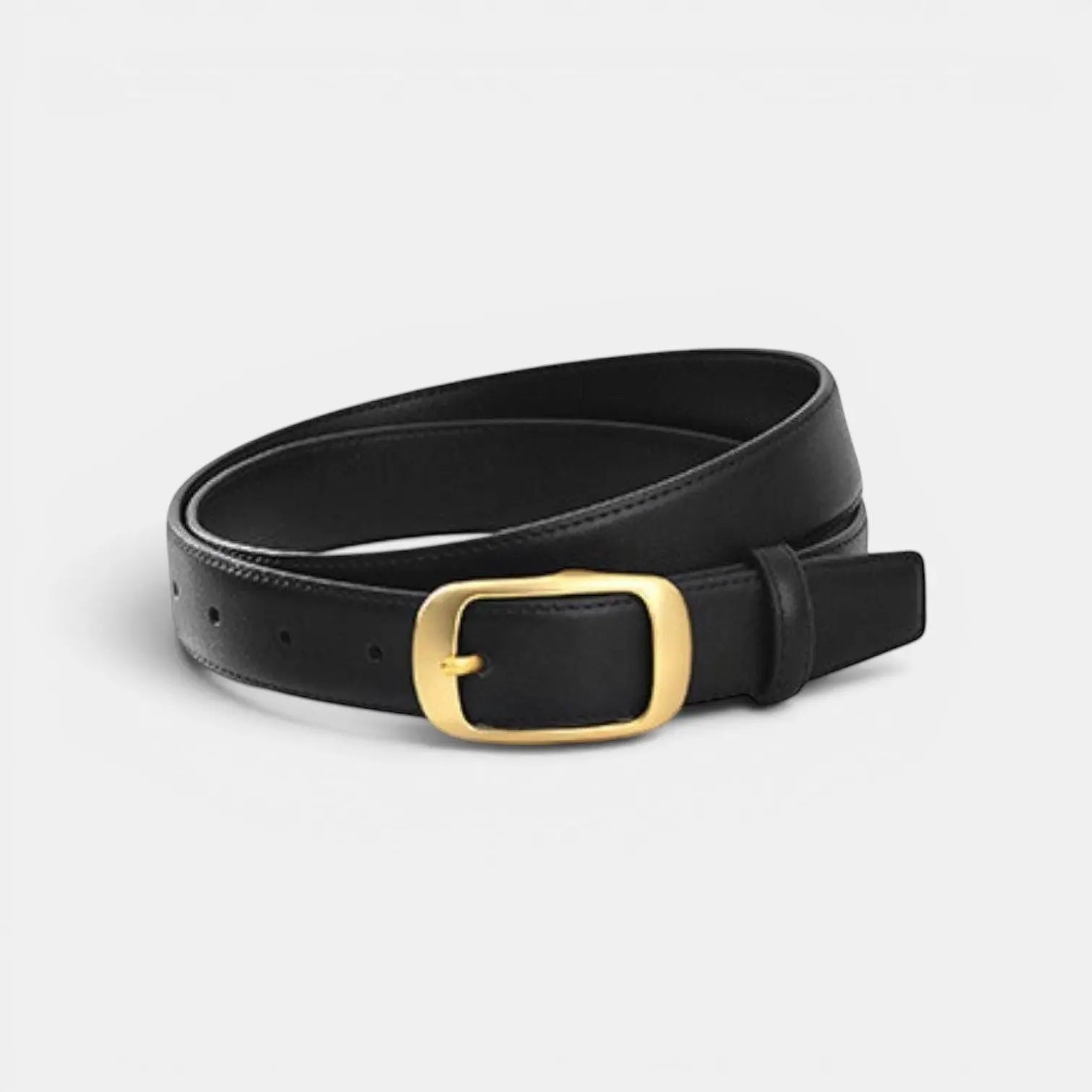 Ceinture Fine Cuir Lisse Boucle Arrondie Dorée Femme | Talvex La Maison de la Ceinture