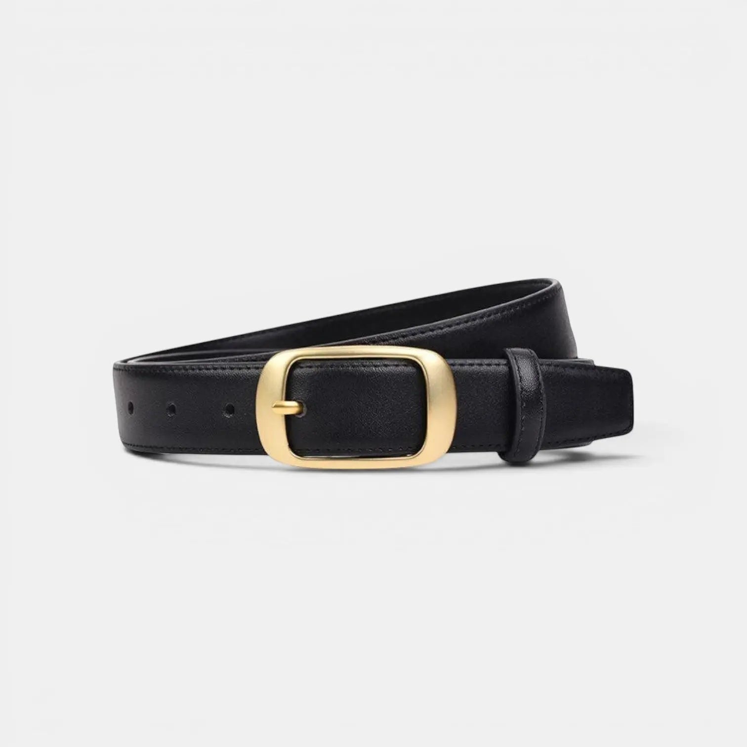 Ceinture Fine Cuir Lisse Boucle Arrondie Dorée Femme | Talvex La Maison de la Ceinture