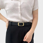 Ceinture Fine Cuir Lisse Boucle Arrondie Dorée Femme | Talvex La Maison de la Ceinture